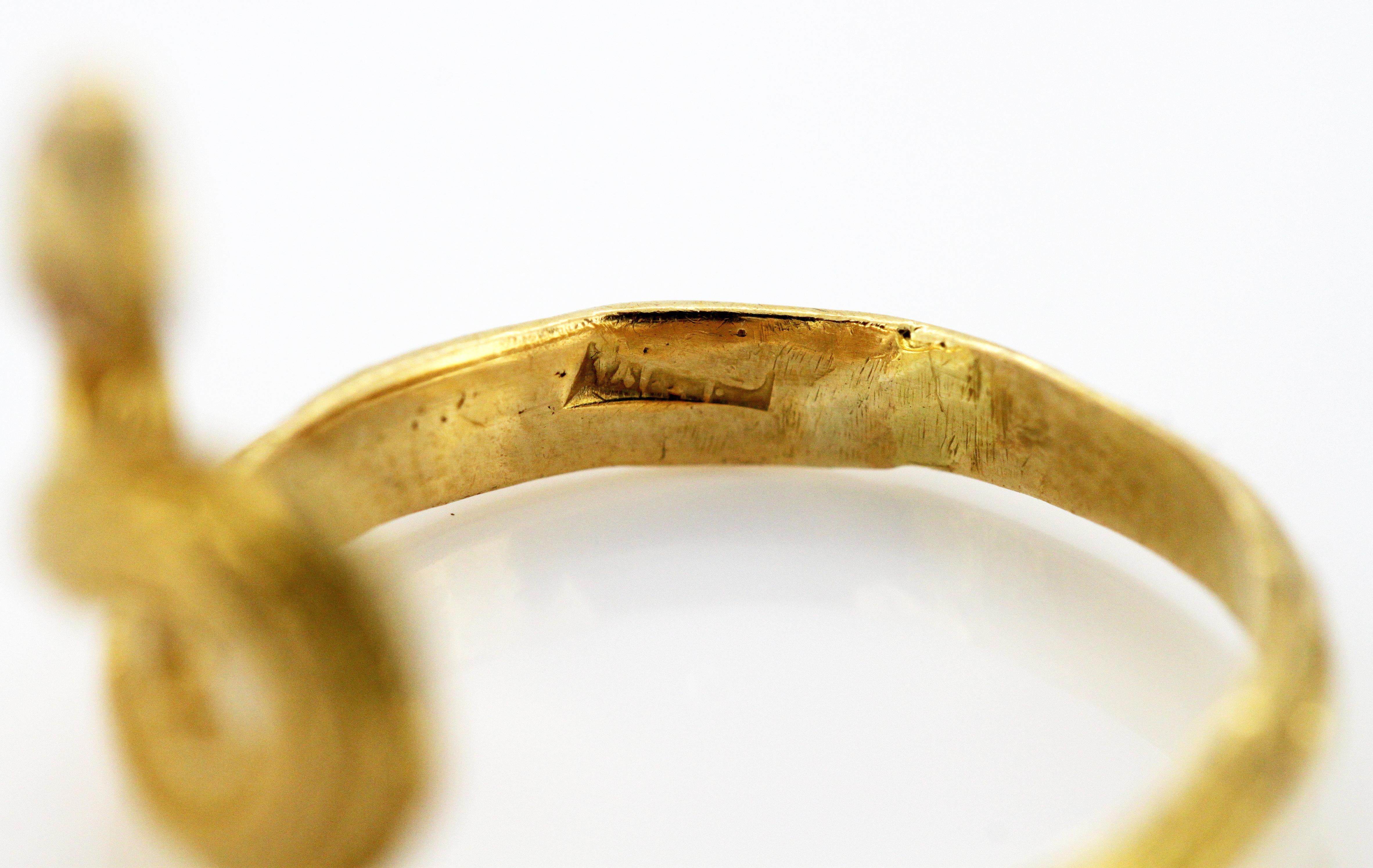 Antique 19th Century 18 Karat Yellow Gold Egyptian Snake Ring with 2 Ruby Eyes 2