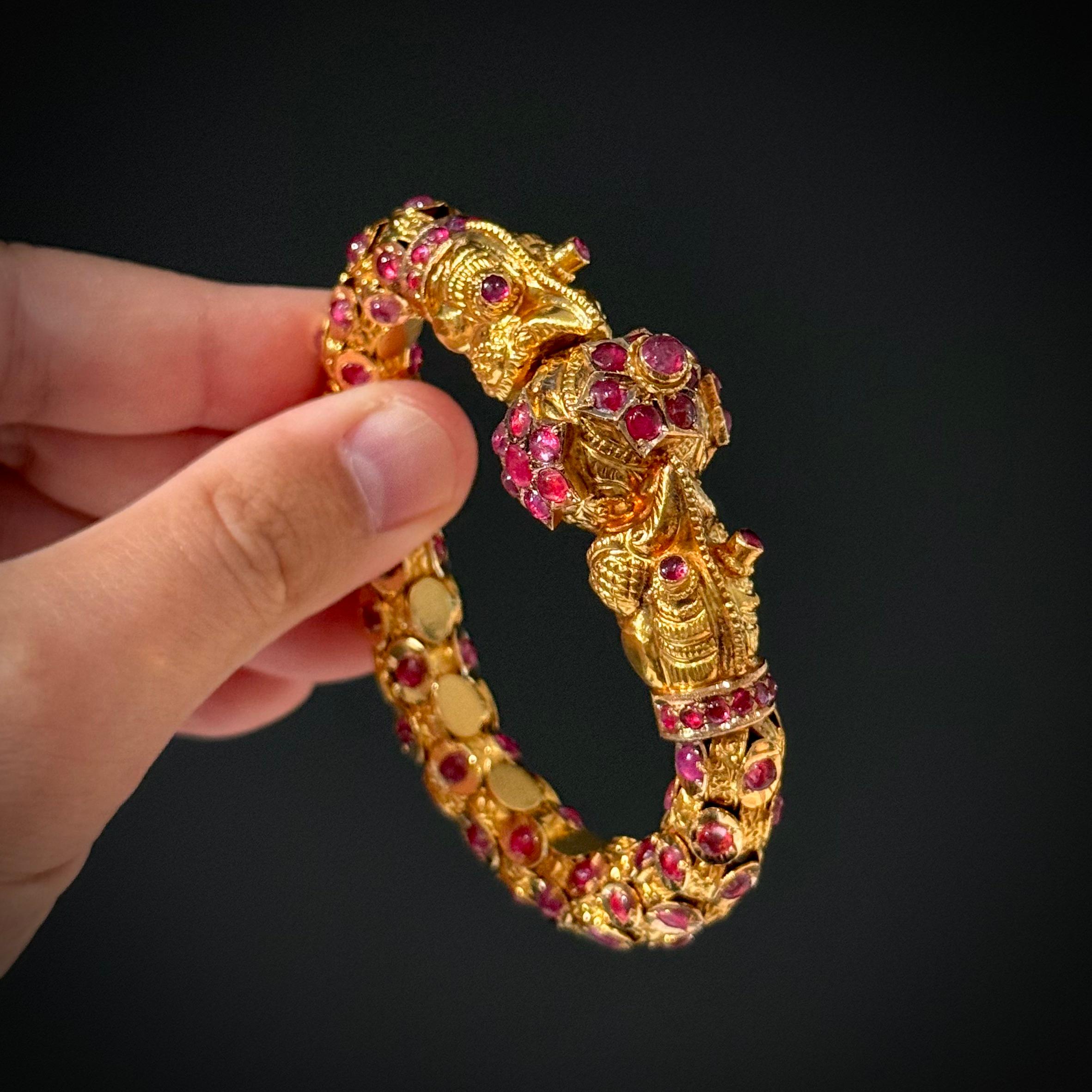 Cabochon Antique 19th Century 20 Carat Ruby Chimera Bracelet Rose Gold Victorian