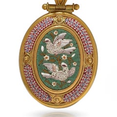 Antique 19th Century 23KT Gold Micromosaic Mourning Pendant