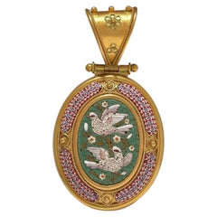 Antique 19th Century 23KT Gold Micromosaic Mourning Pendant