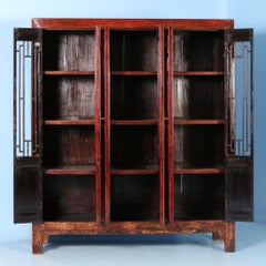 Antique 19th Century 6-Door Red Lacquered Cabinet from Shanxi China