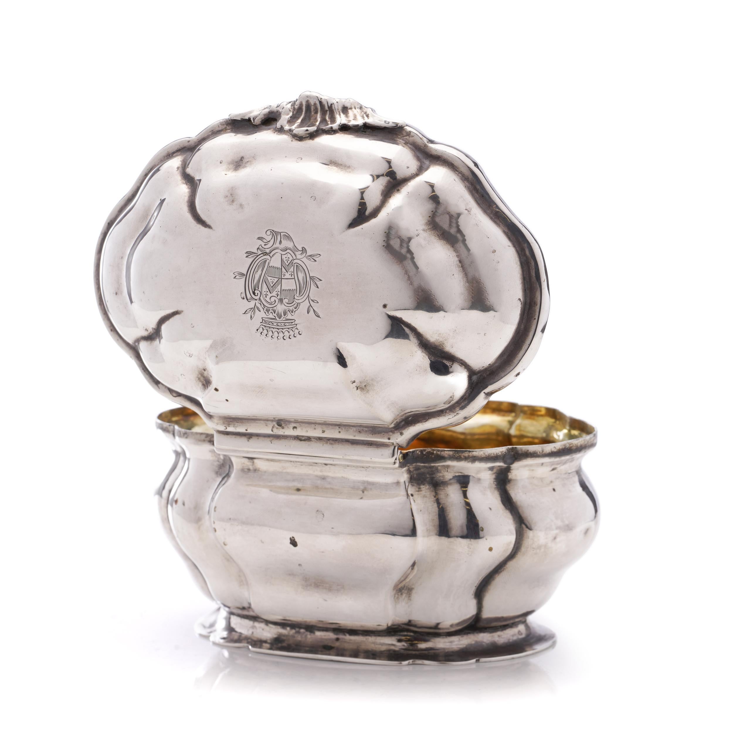 19th Century Antique 19th century 800. German silver small oval Tea Caddy with Hanau marks For Sale