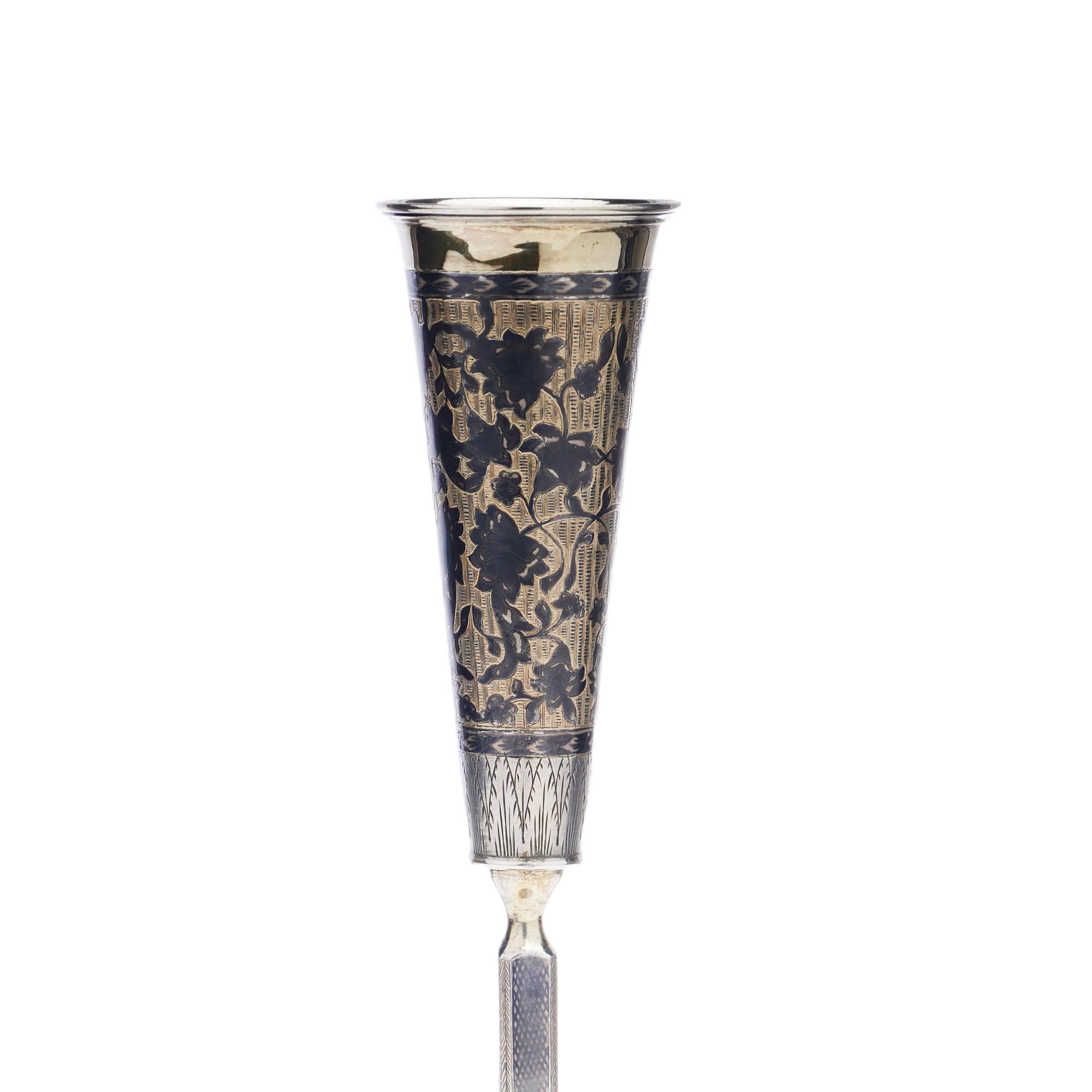 Mid-19th Century Antique 19th Century 875, '84 Zolotniki' Silver, Gilt Niello Kiddush Cup Flute