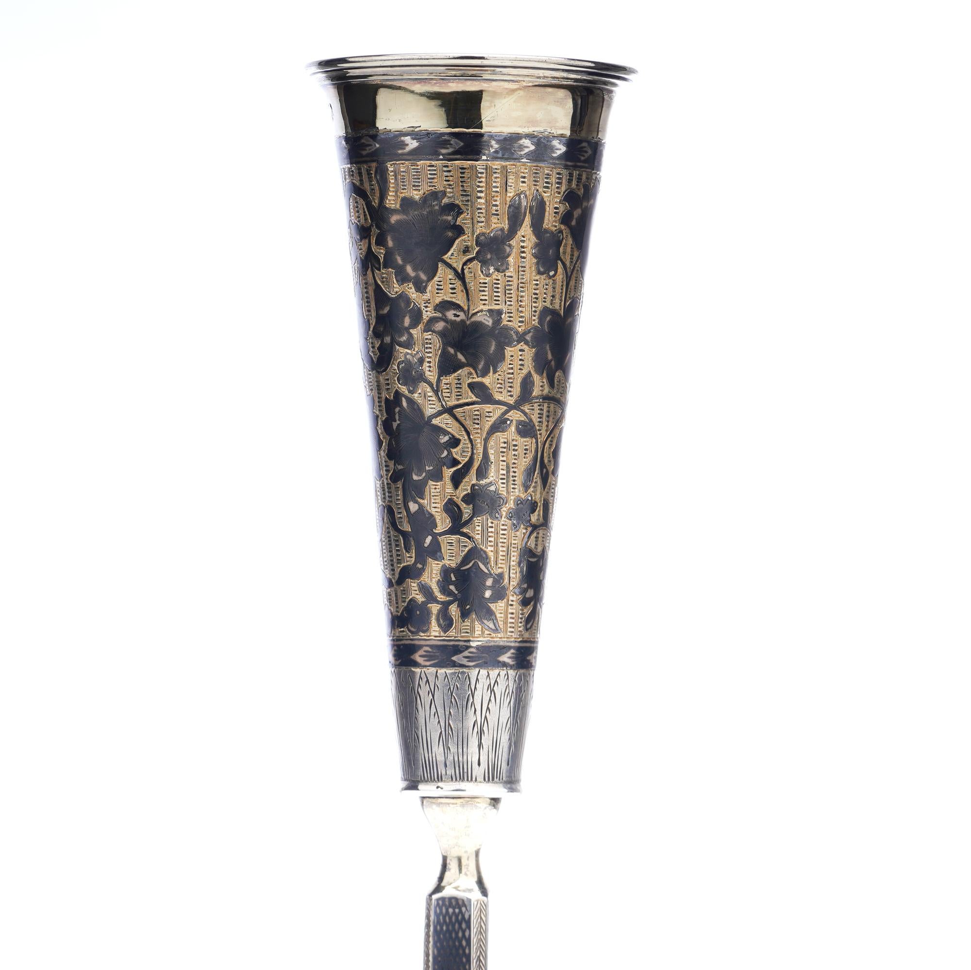 Antique 19th Century 875, '84 Zolotniki' Silver, Gilt Niello Kiddush Cup Flute  1