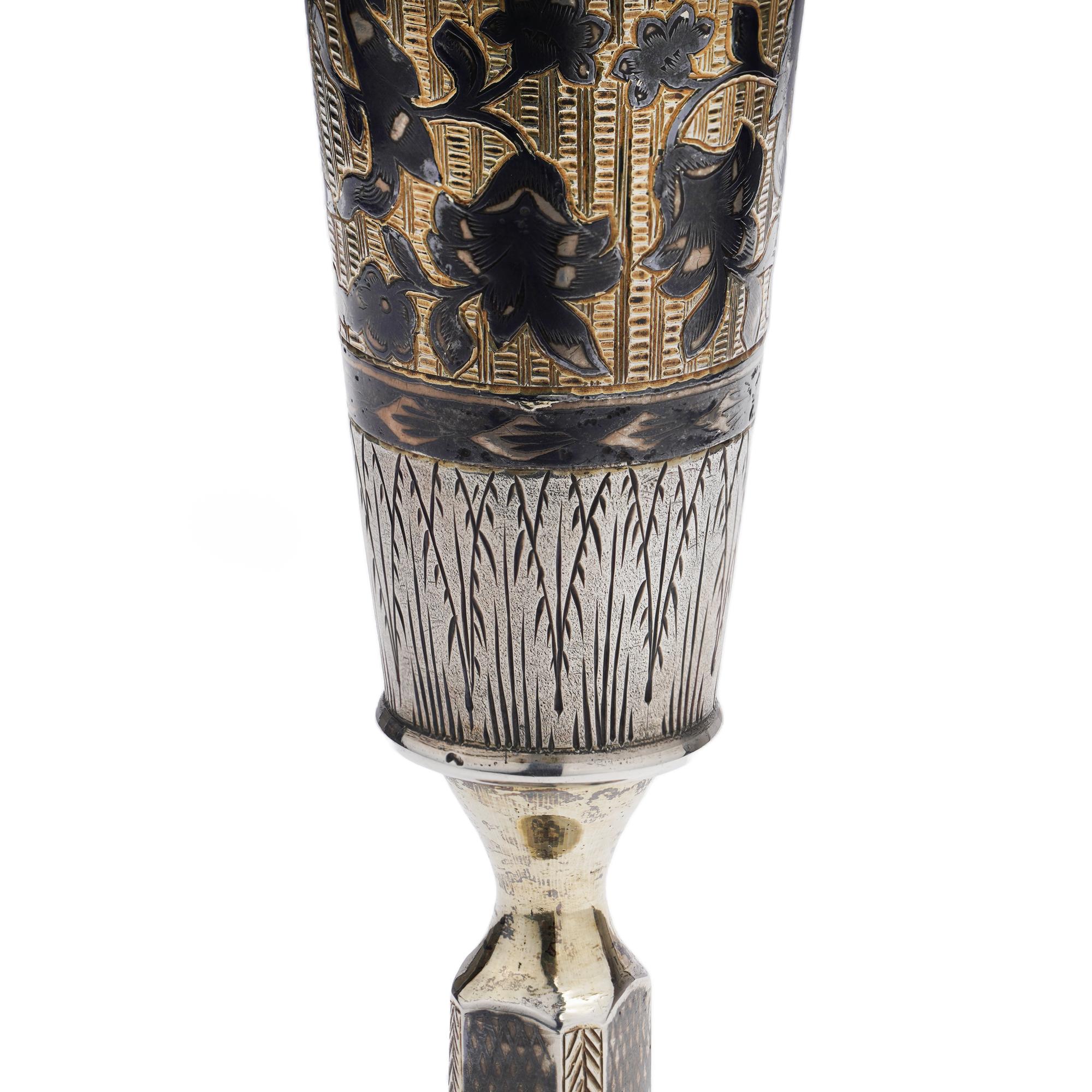 Antique 19th Century 875, '84 Zolotniki' Silver, Gilt Niello Kiddush Cup Flute  3