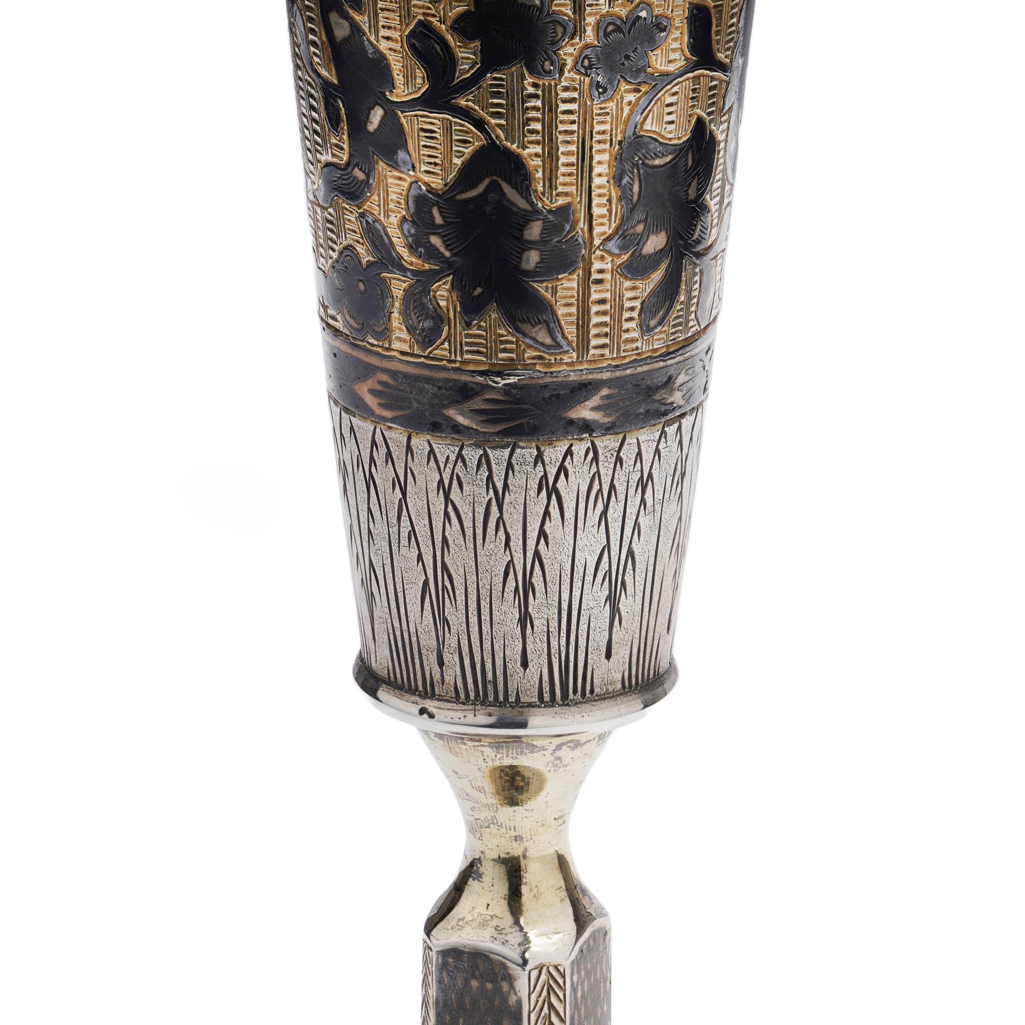 Antique 19th Century 875, '84 Zolotniki' Silver, Gilt Niello Kiddush Cup Flute 3