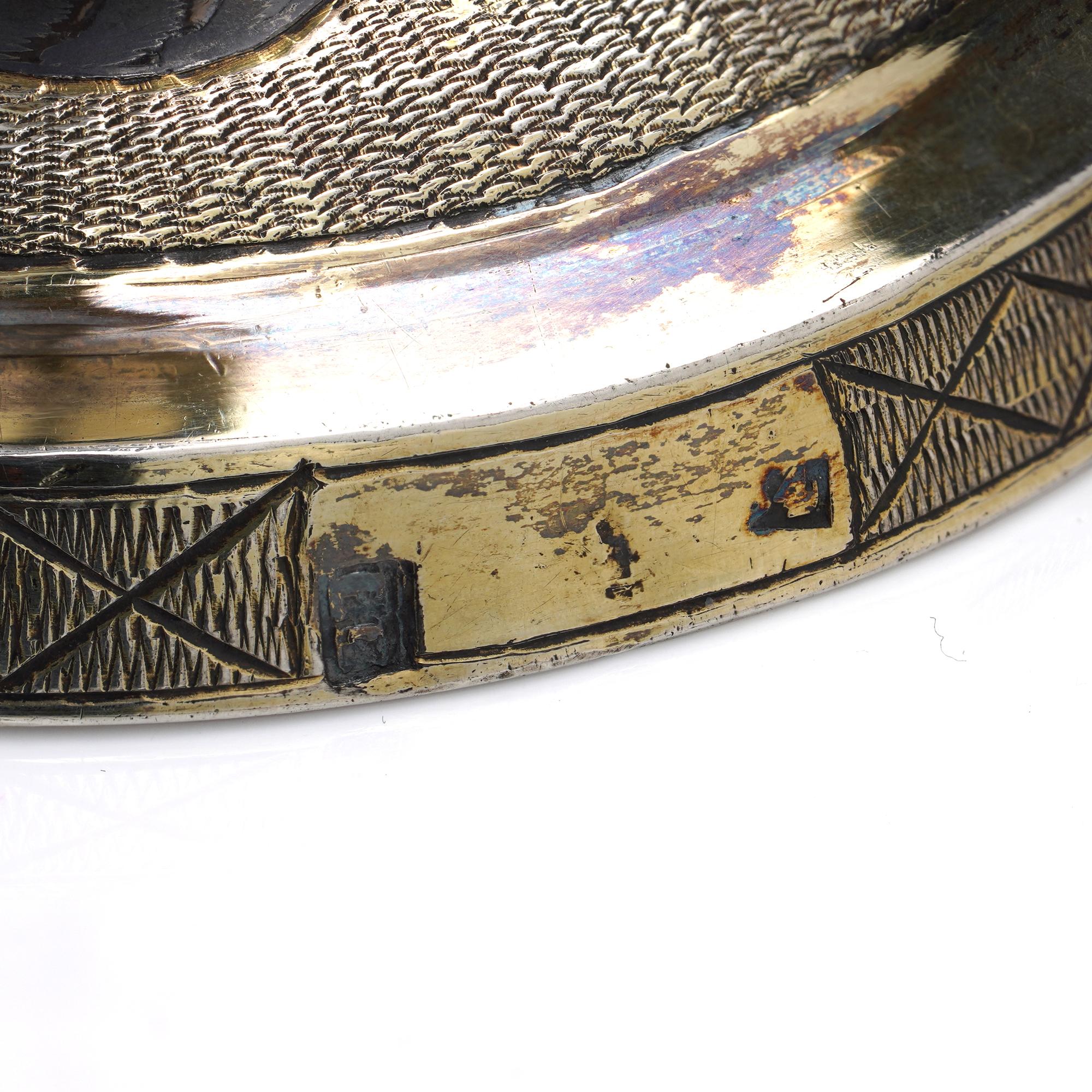 Antique 19th Century 875, '84 Zolotniki' Silver, Gilt Niello Kiddush Cup Flute 4