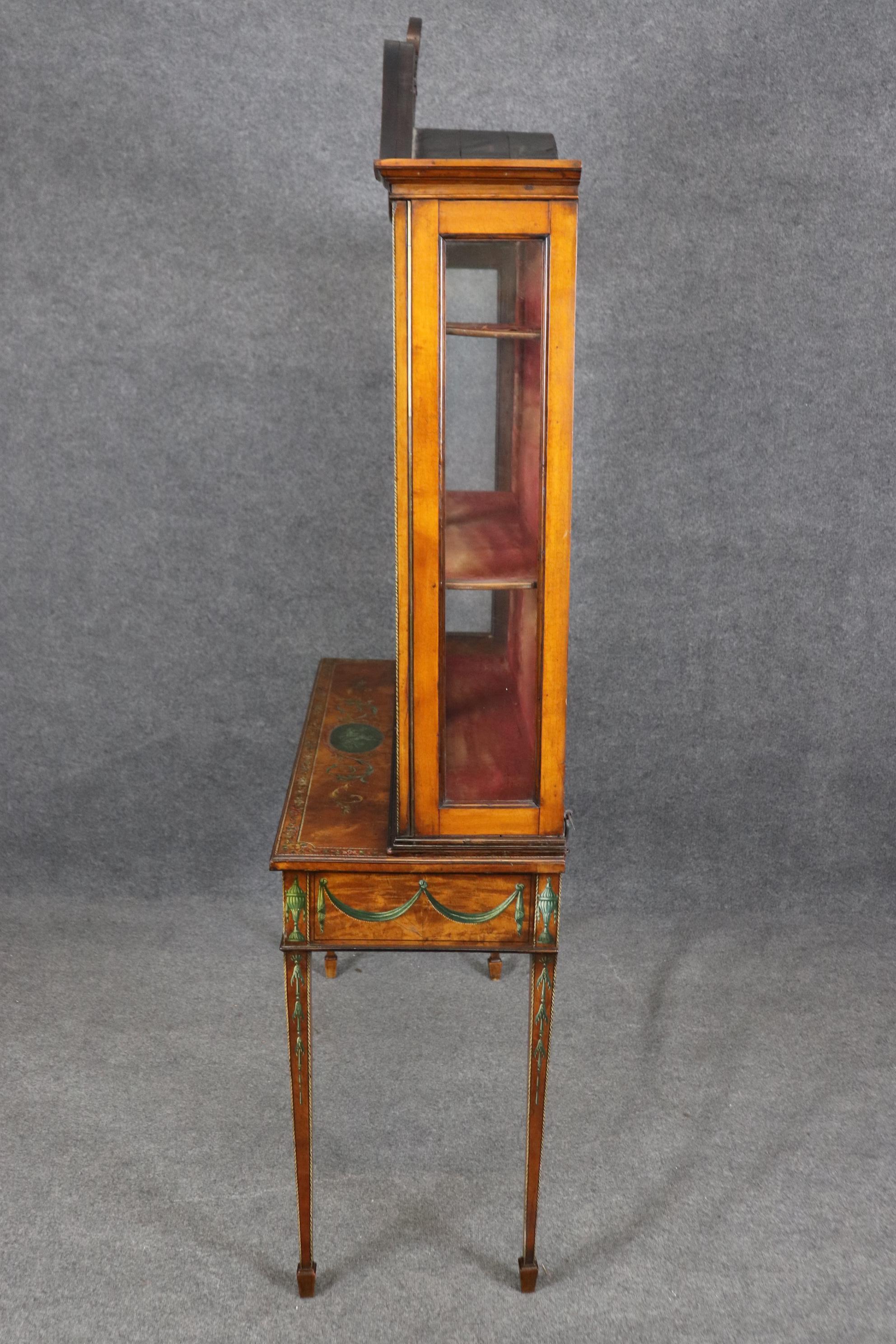 Adam Style Antique 19th Century Adams Style Paint Decorated Display Cabinet China Cabinet For Sale
