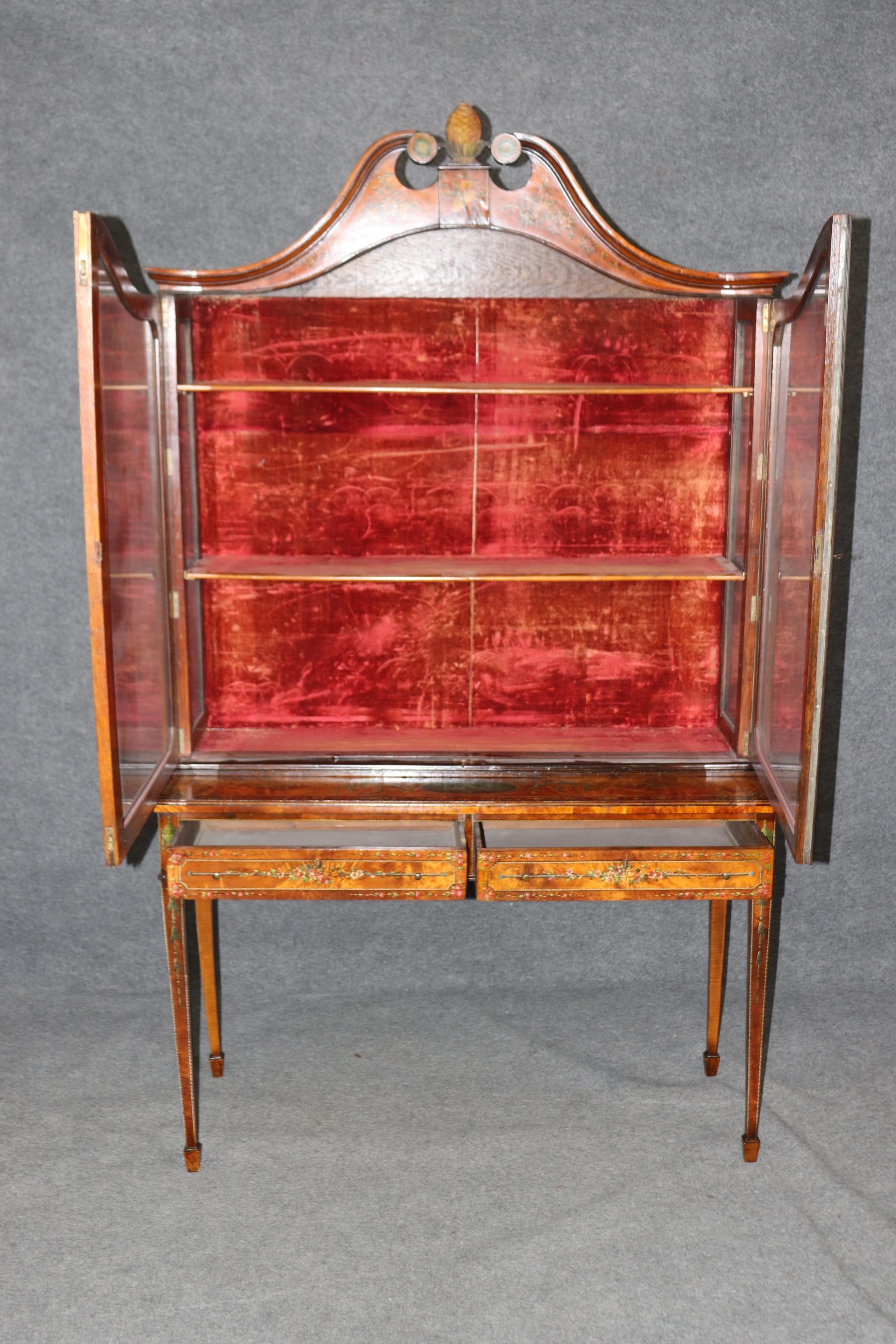 English Antique 19th Century Adams Style Paint Decorated Display Cabinet China Cabinet For Sale