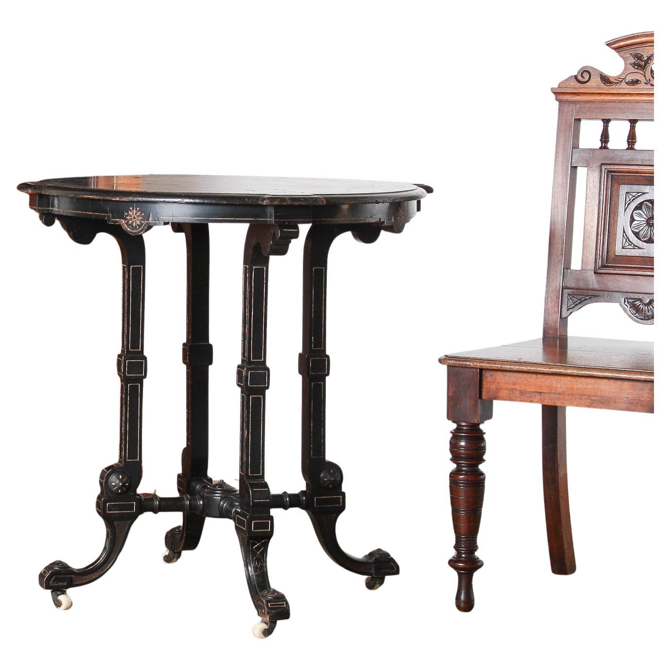 Antique 19th Century Aesthetic Movement Ebonised Side Table or Window Table