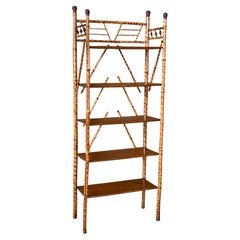 Étagère victorienne antique du XIXe siècle, de style esthétique, en bambou brûlé