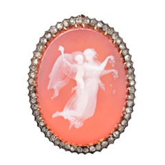 Antique 19th Century Agate and Diamond Cameo Brooch