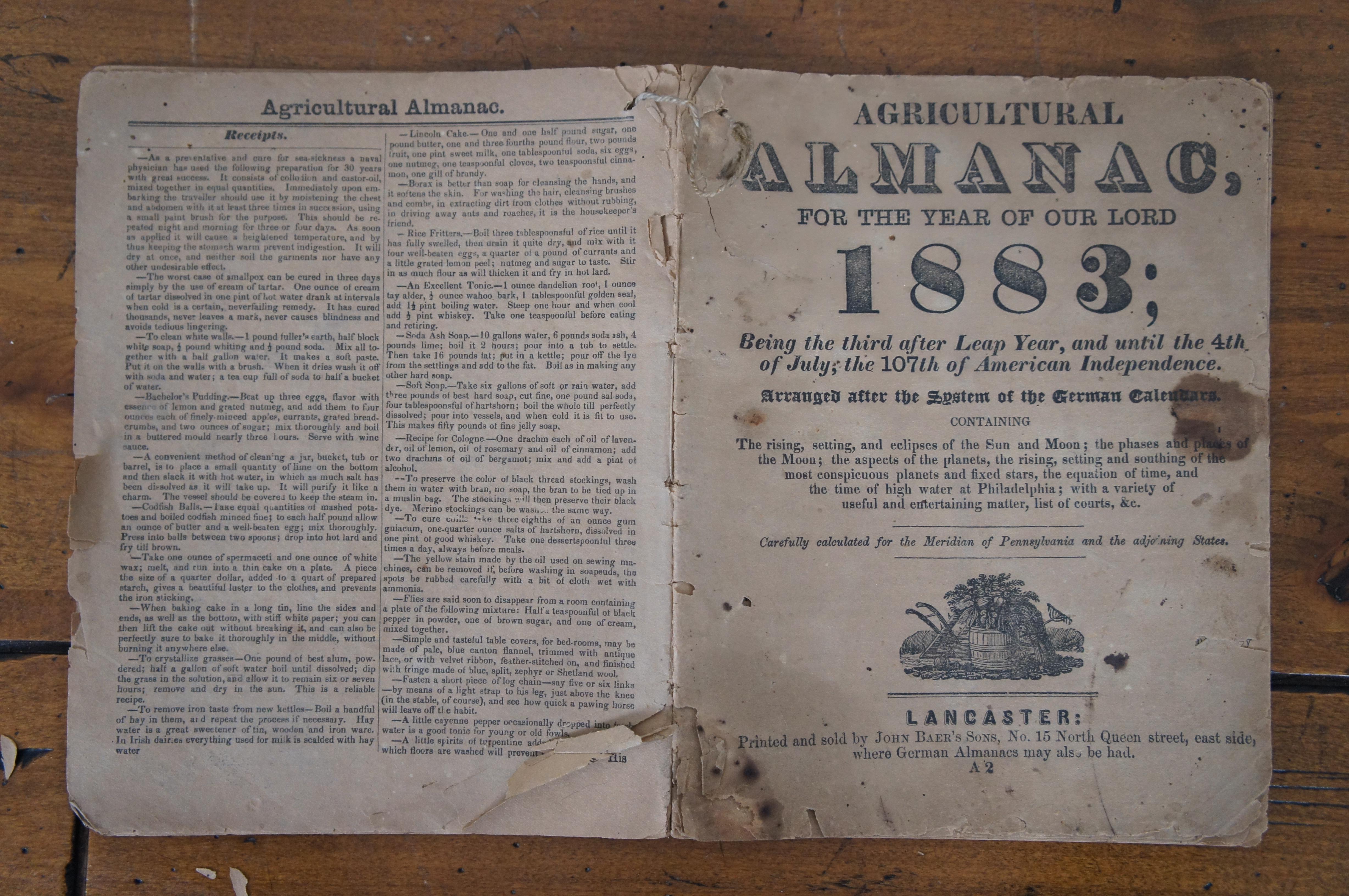 Ancien journal de l'Agriculture du 19e siècle, Almanacs et Souvenirs en vente 3