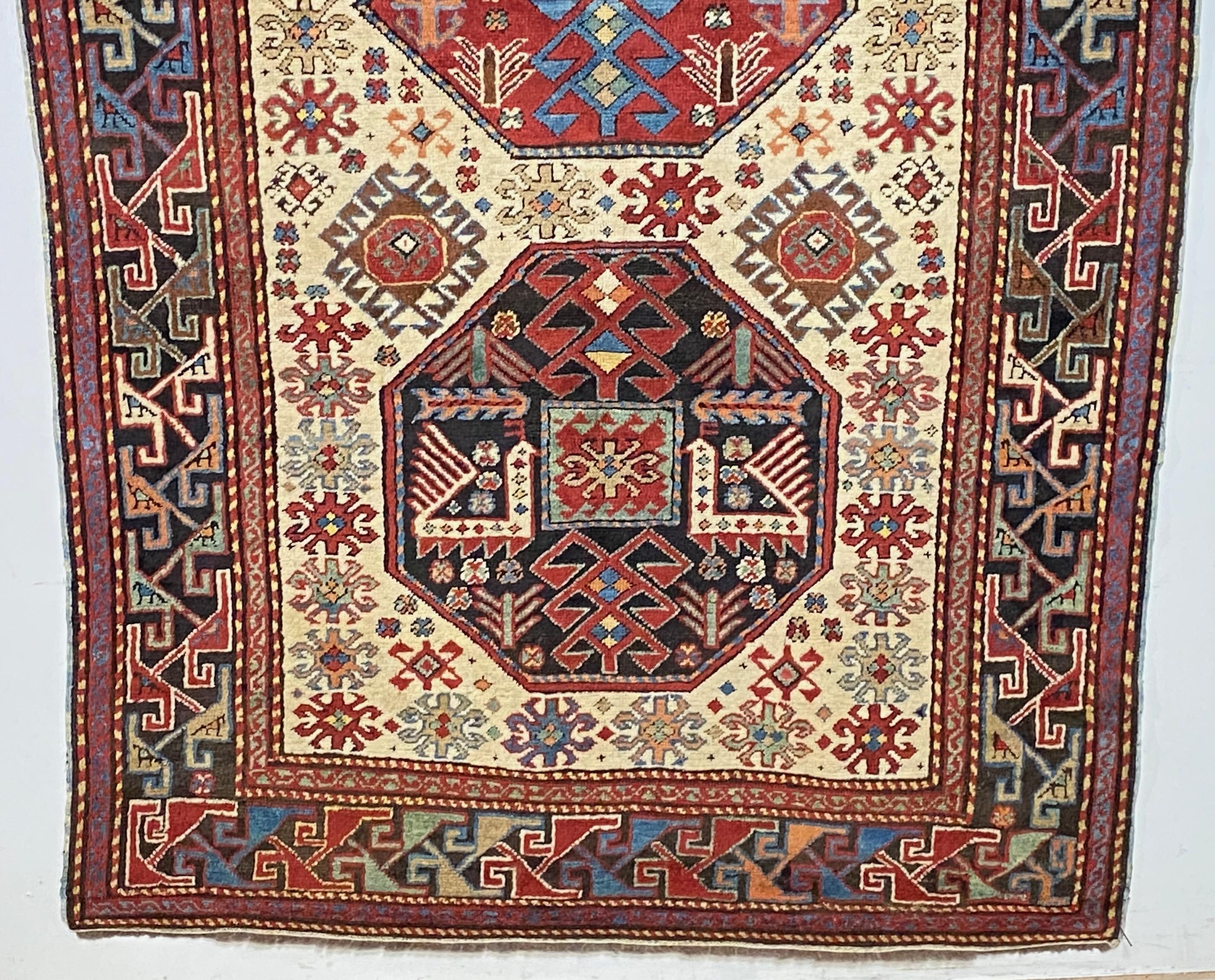 Antique 19th Century Akstafa Runner Dated 1876 In Good Condition For Sale In San Francisco, CA