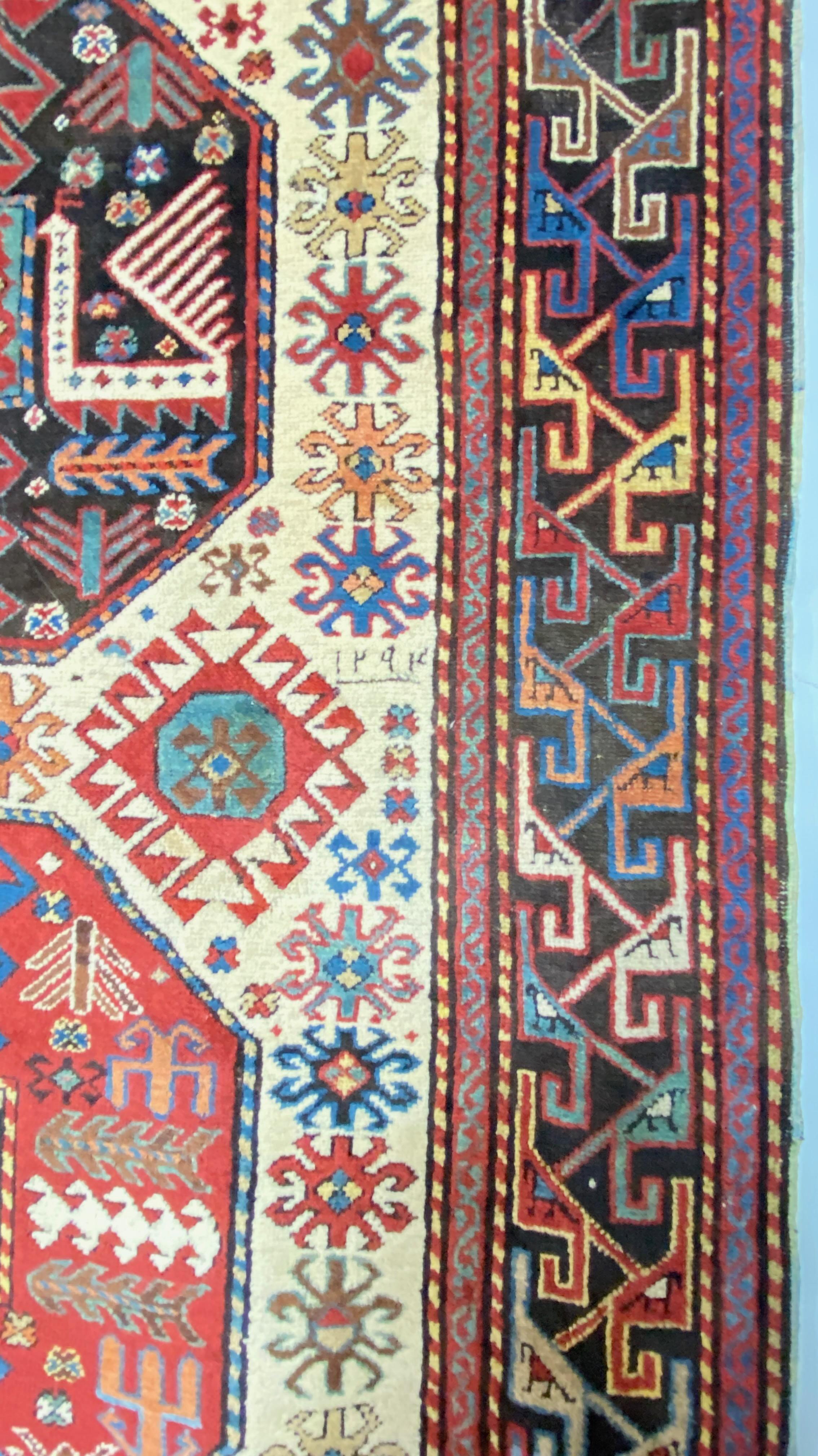 Wool Antique 19th Century Akstafa Runner Dated 1876 For Sale