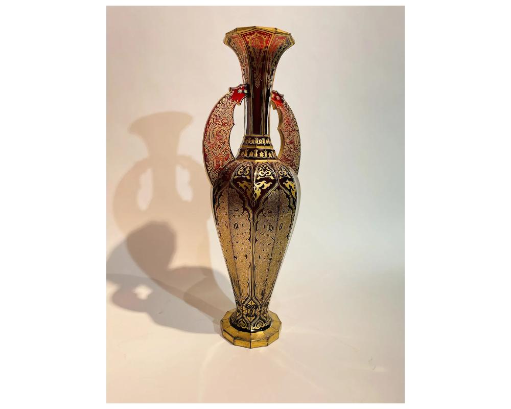 Antique 19th Century Alhambra Bohemian Ruby Red Glass Vase In Good Condition In New York, NY