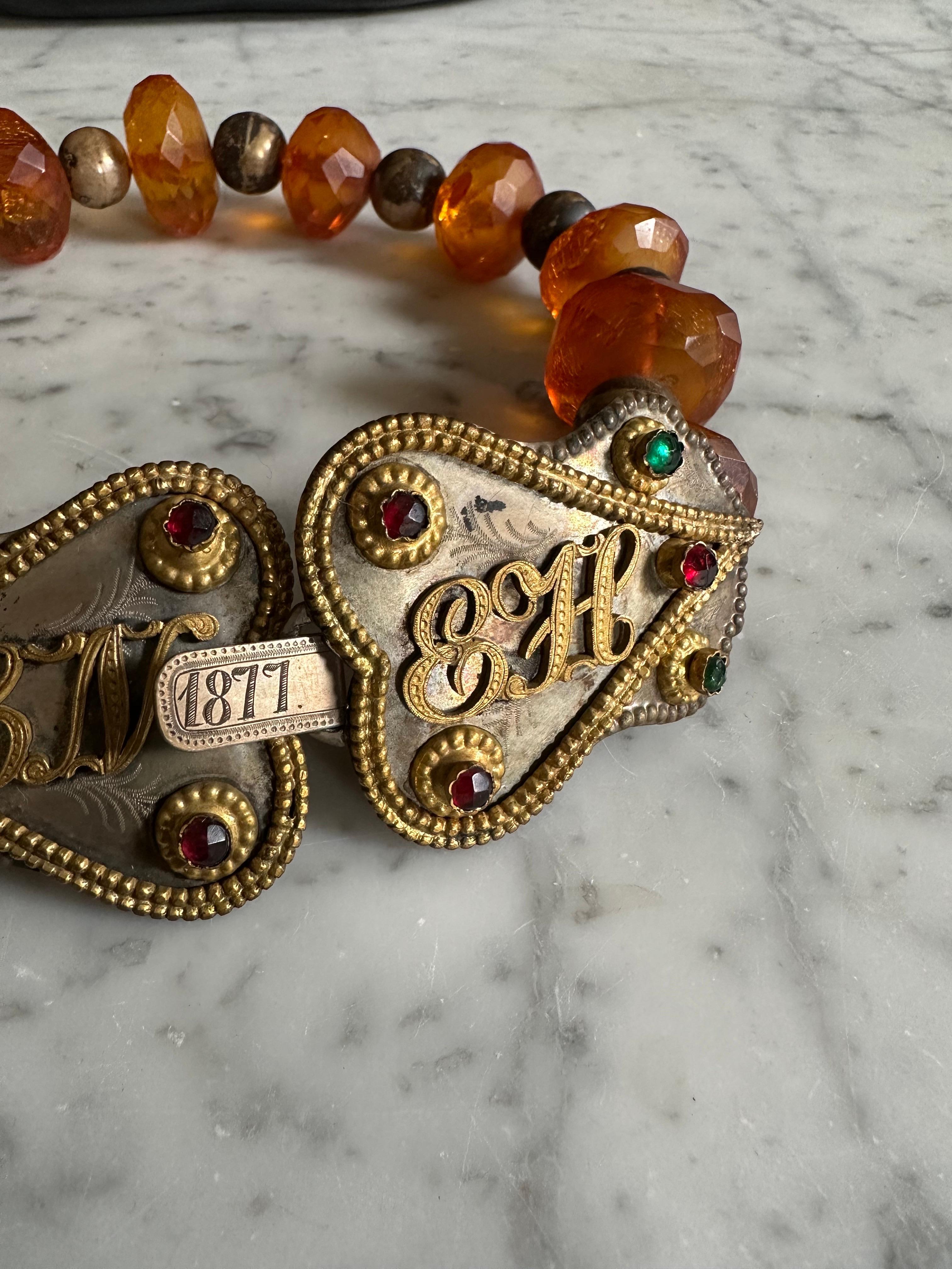 Biedermeier Antique 19th Century Amber and Silver Necklace from Bückeburg For Sale