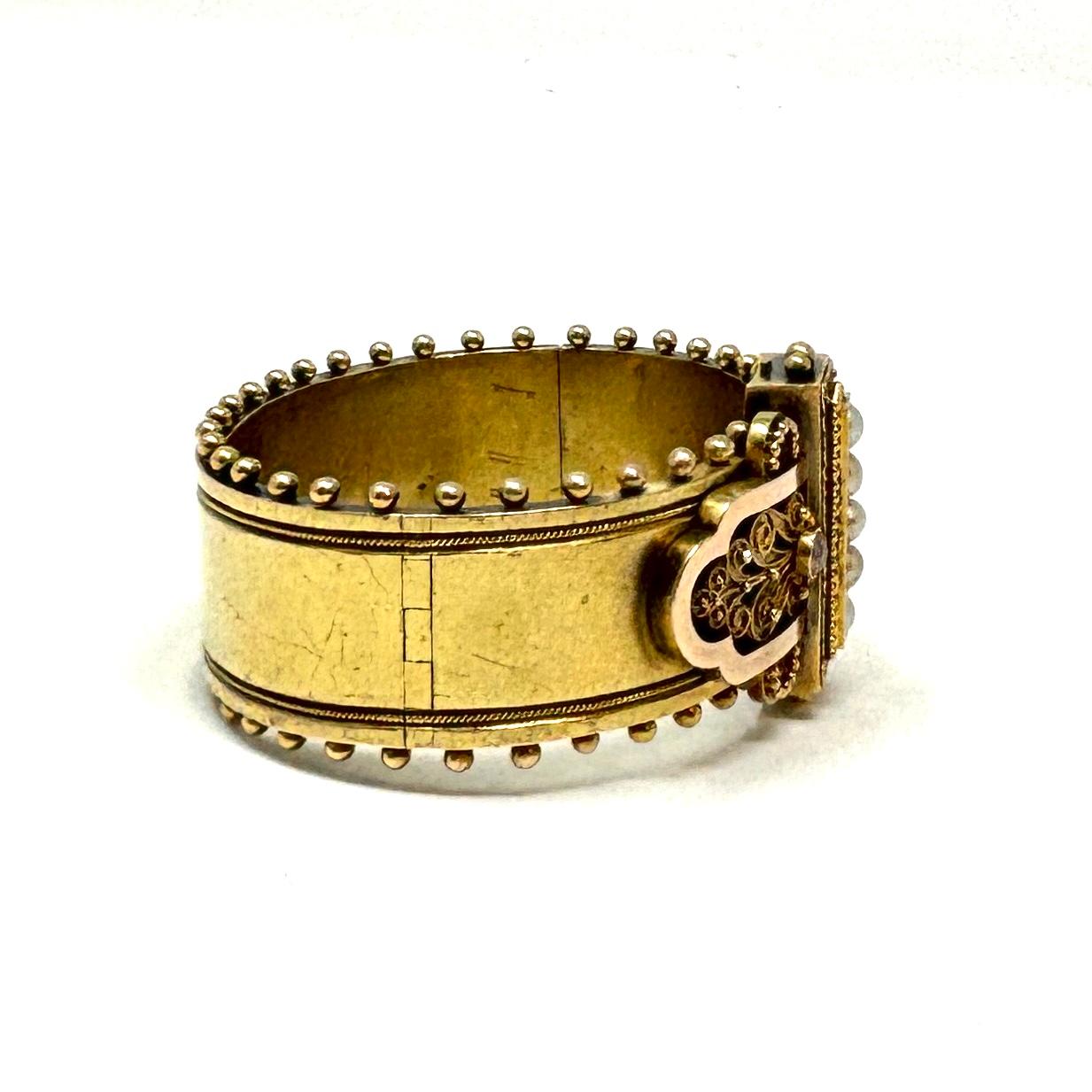 Antique 19th Century American 14K Gold and Pearl Victorian Bangle In Fair Condition For Sale In New Orleans, LA