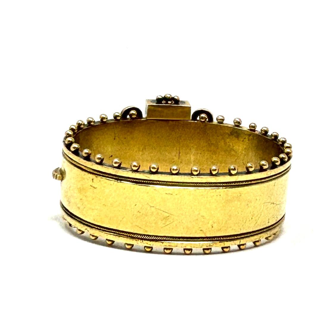Women's or Men's Antique 19th Century American 14K Gold and Pearl Victorian Bangle For Sale