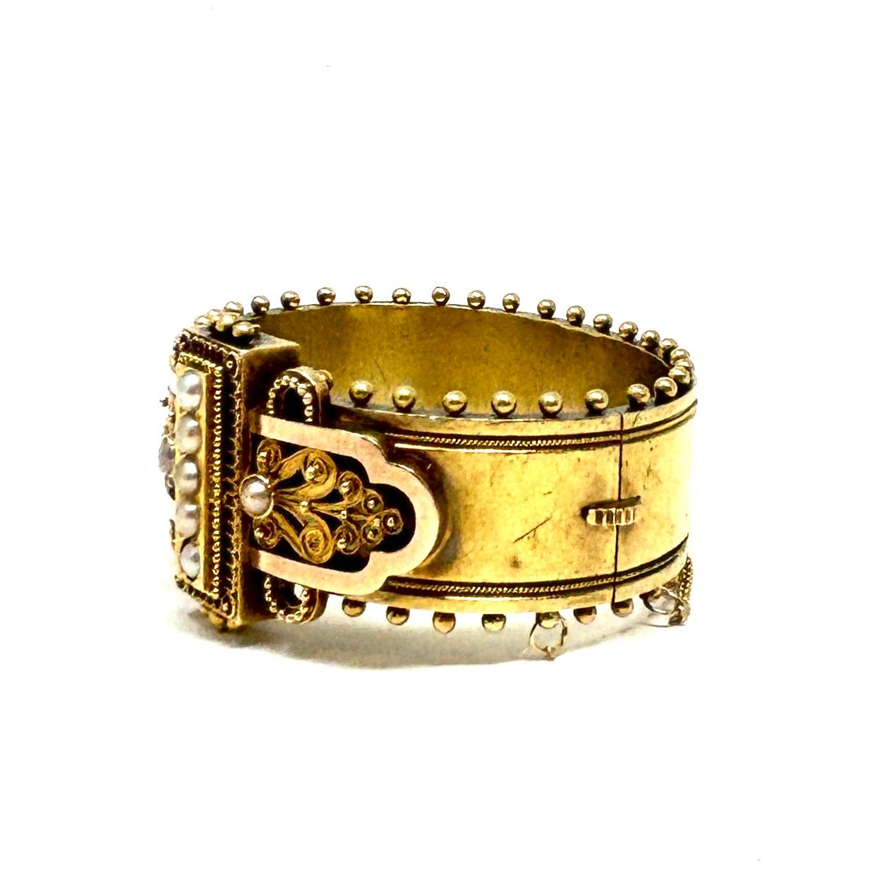 Antique 19th Century American 14K Gold and Pearl Victorian Bangle For Sale 1