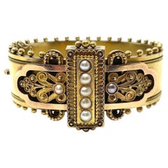 Antique 19th Century American 14K Gold and Pearl Victorian Bangle