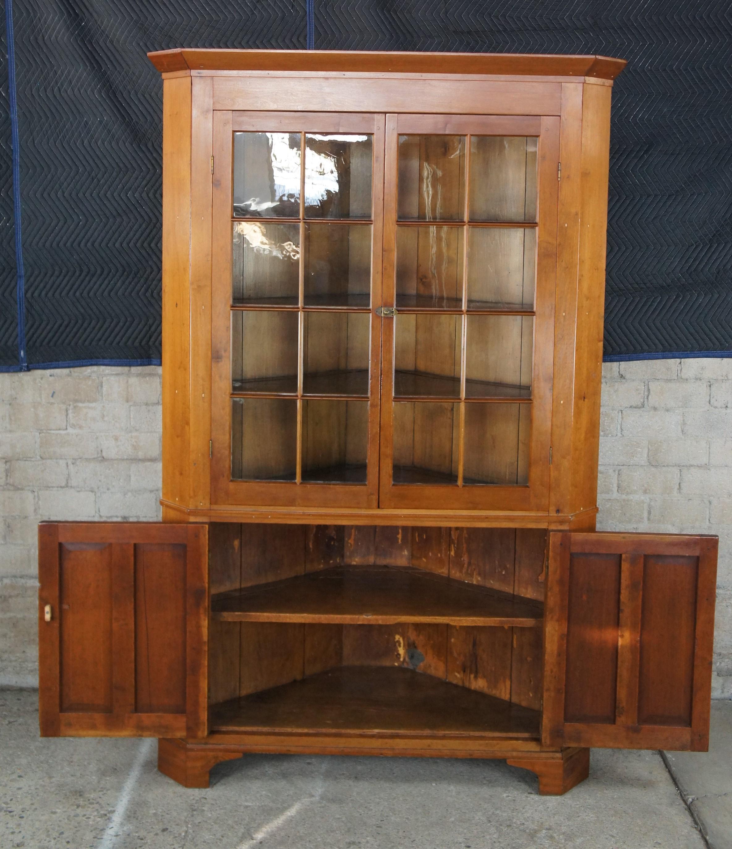 American Colonial Antique 19th Century American Cherry Colonial Corner Cupboard China Cabinet For Sale