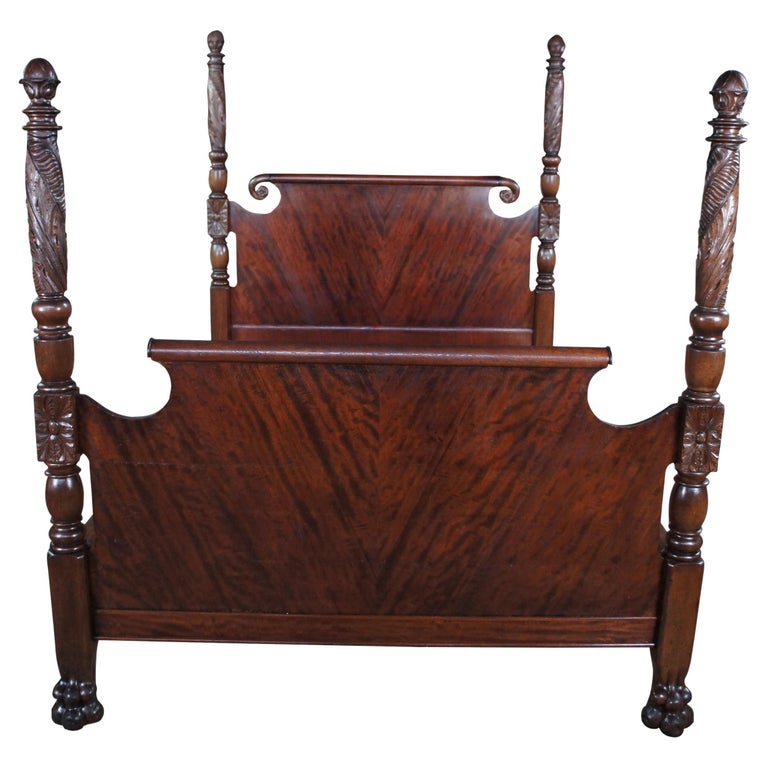 Antique 19th Century American Empire Carved Mahogany 4 Poster Full Size