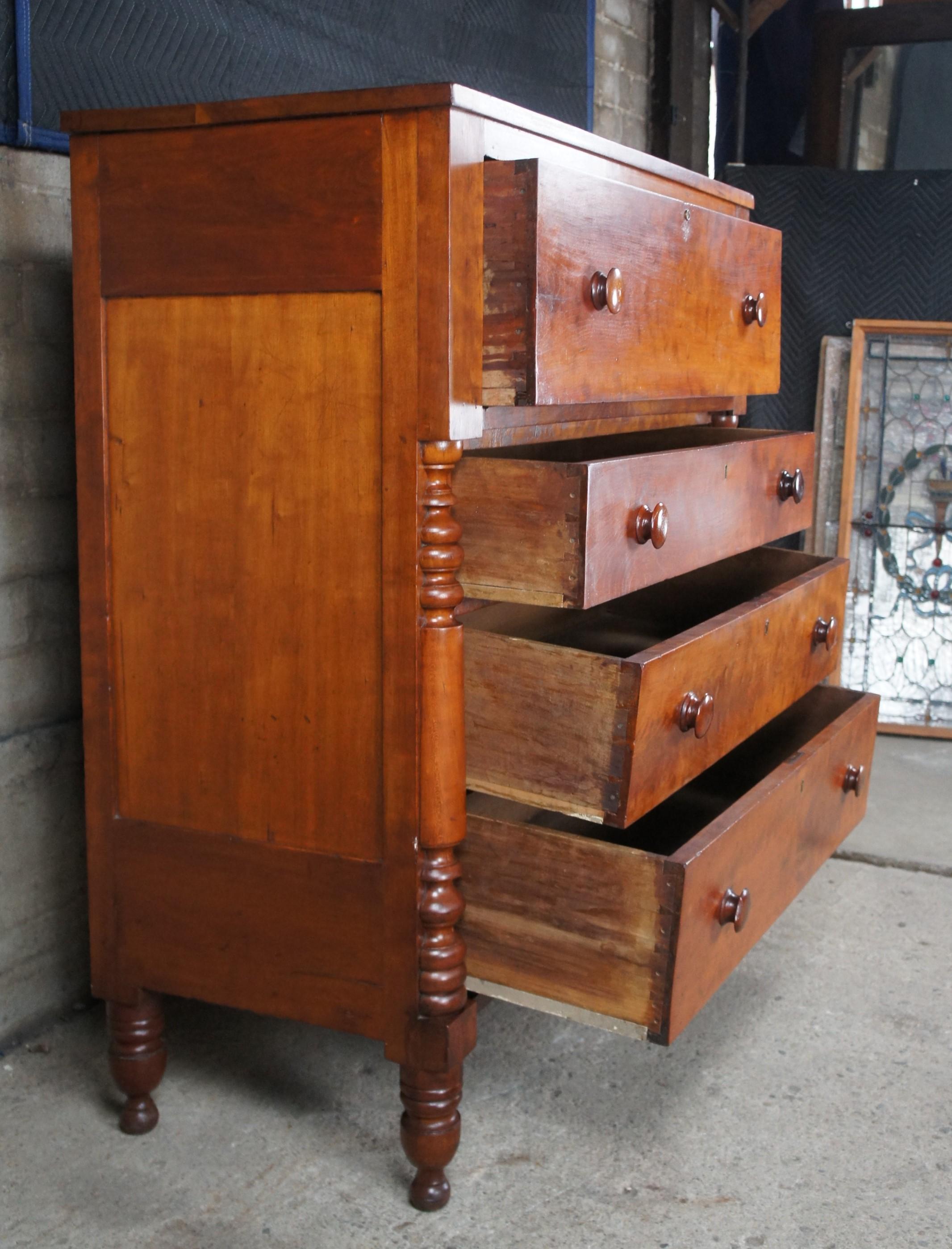 Antique 19th Century American Empire Cherry Tallboy Dresser Chest of Drawers In Good Condition In Dayton, OH