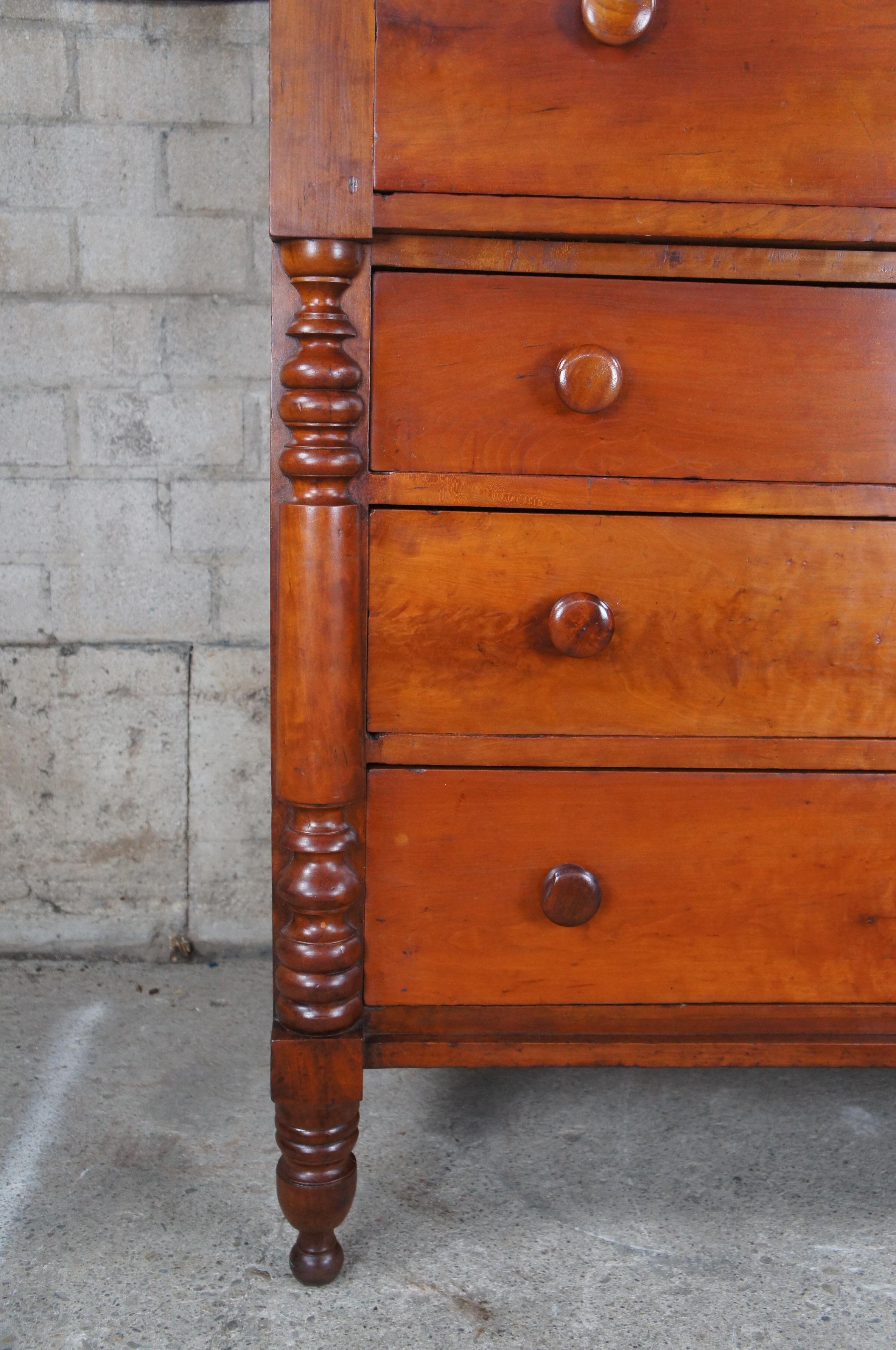 Antique 19th Century American Empire Cherry Tallboy Dresser Chest of Drawers 2