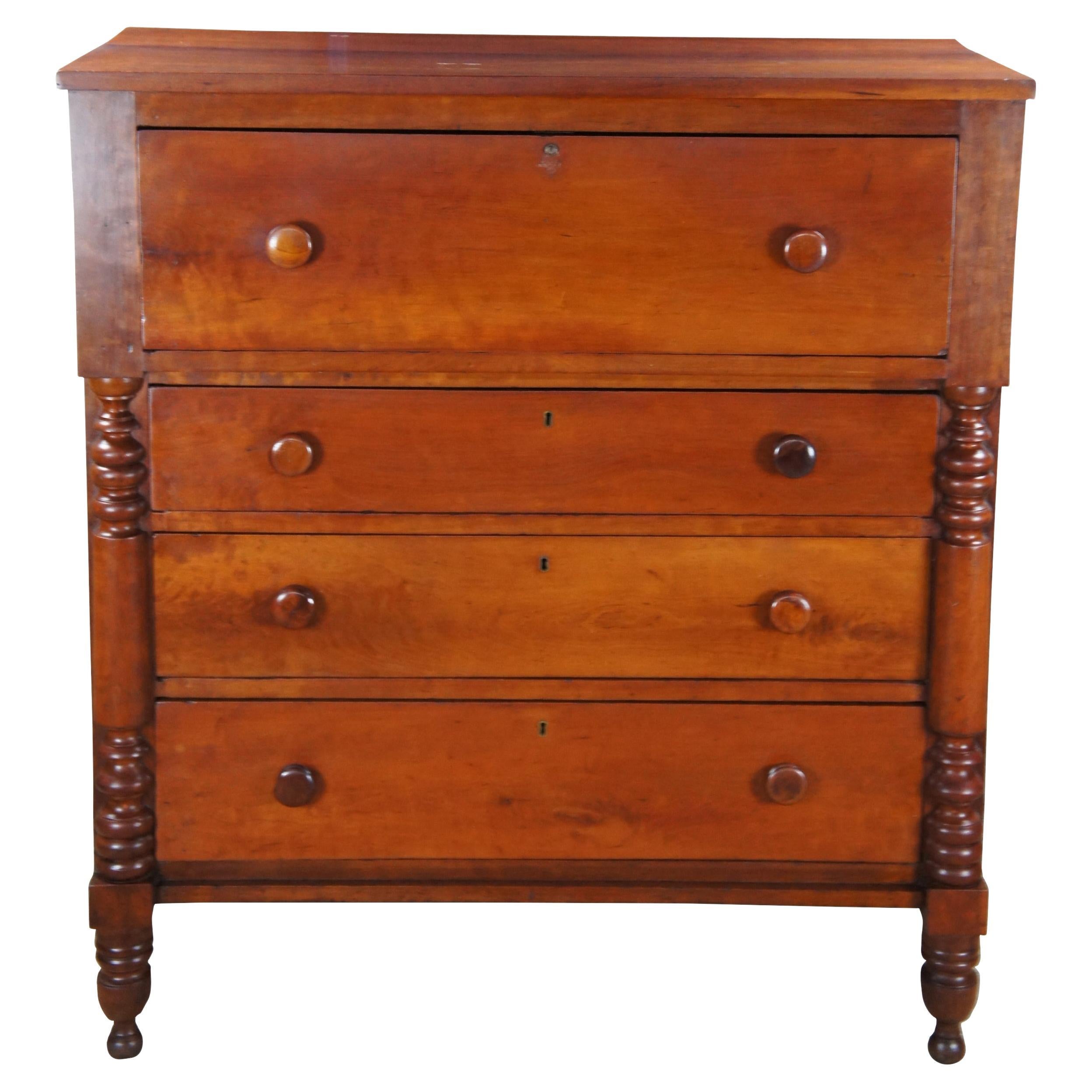Antique 19th Century American Empire Cherry Tallboy Dresser Chest of Drawers