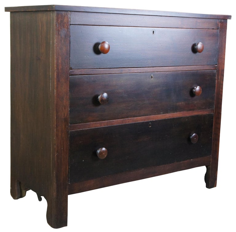 Antique 19th Century American Empire Walnut 3 Drawer Chest Dresser at