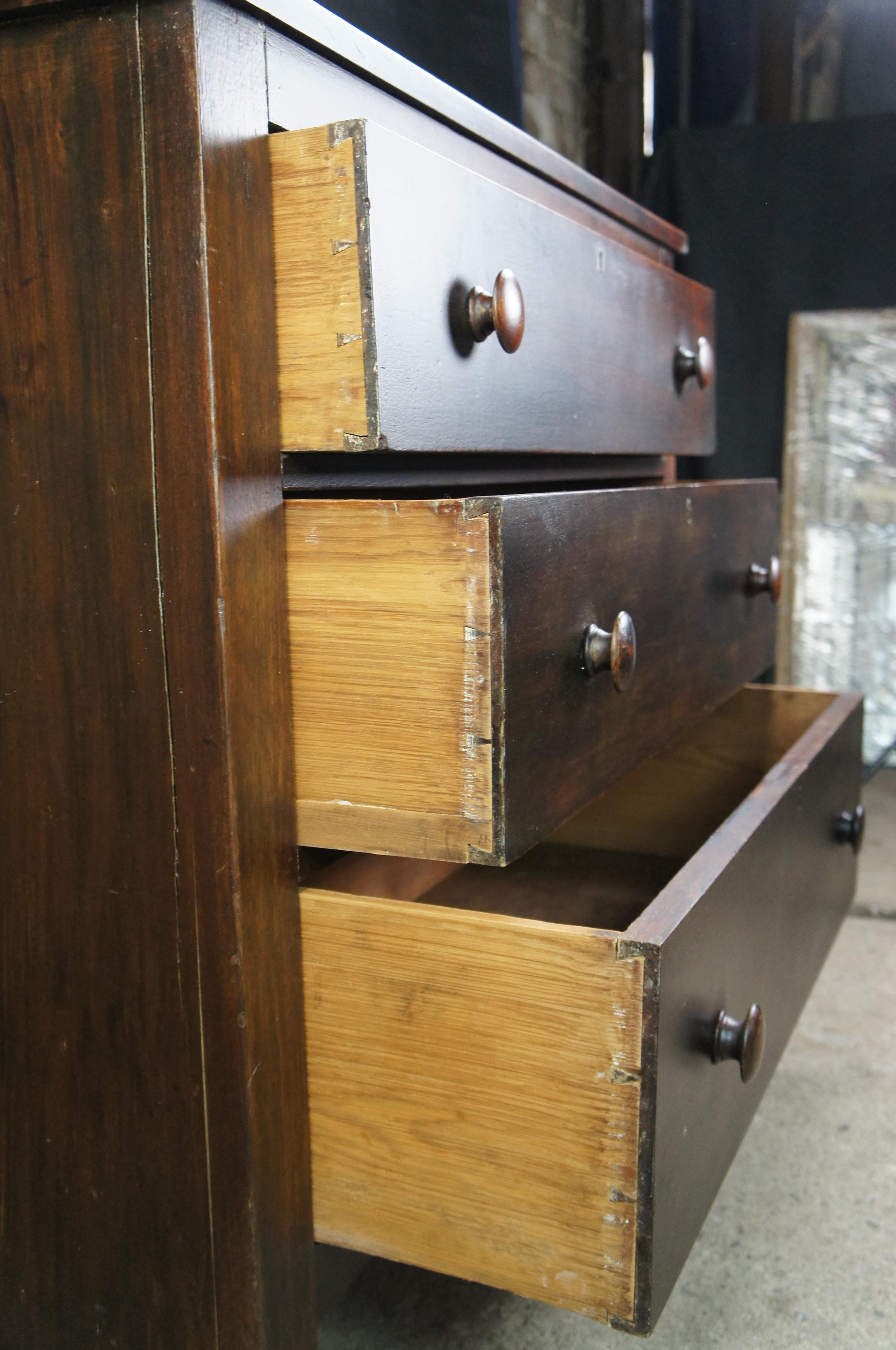 Antique 19th Century American Empire Walnut 3 Drawer Chest Dresser 2