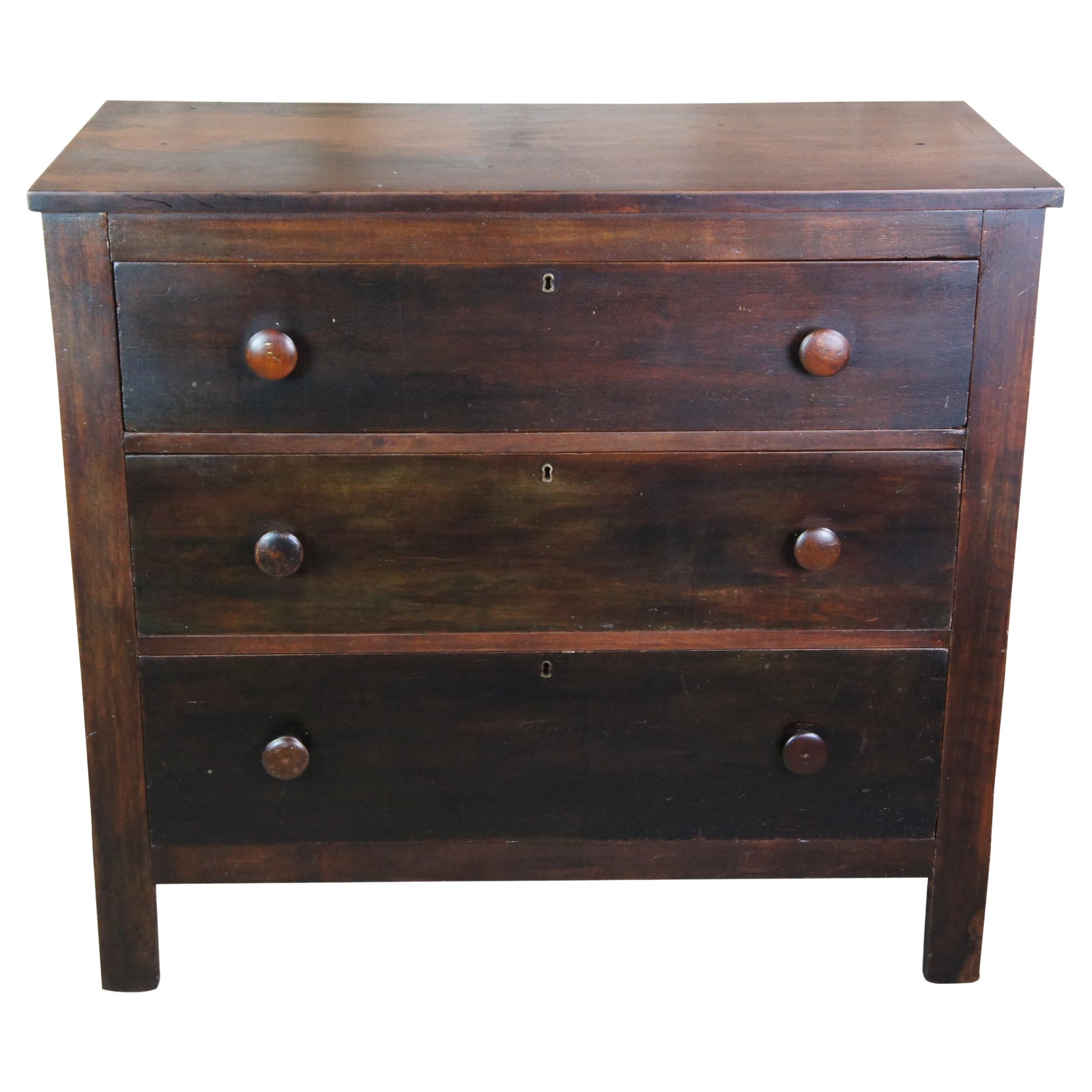 Antique 19th Century American Empire Walnut 3 Drawer Chest Dresser