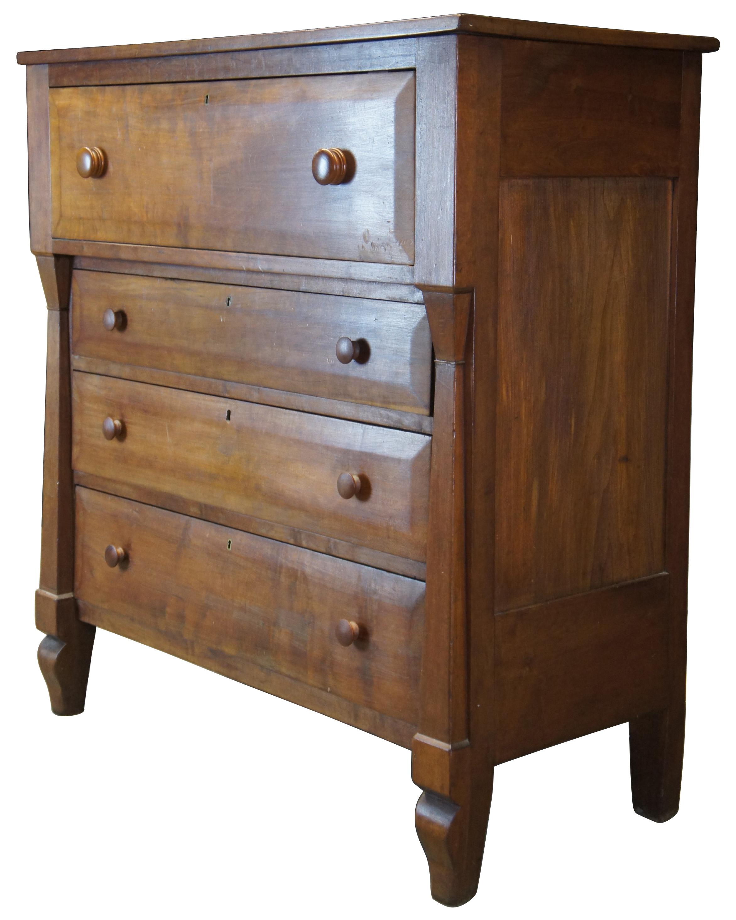Antique 19th Century American Empire Walnut Tallboy Dresser Chest of Drawers In Good Condition In Dayton, OH