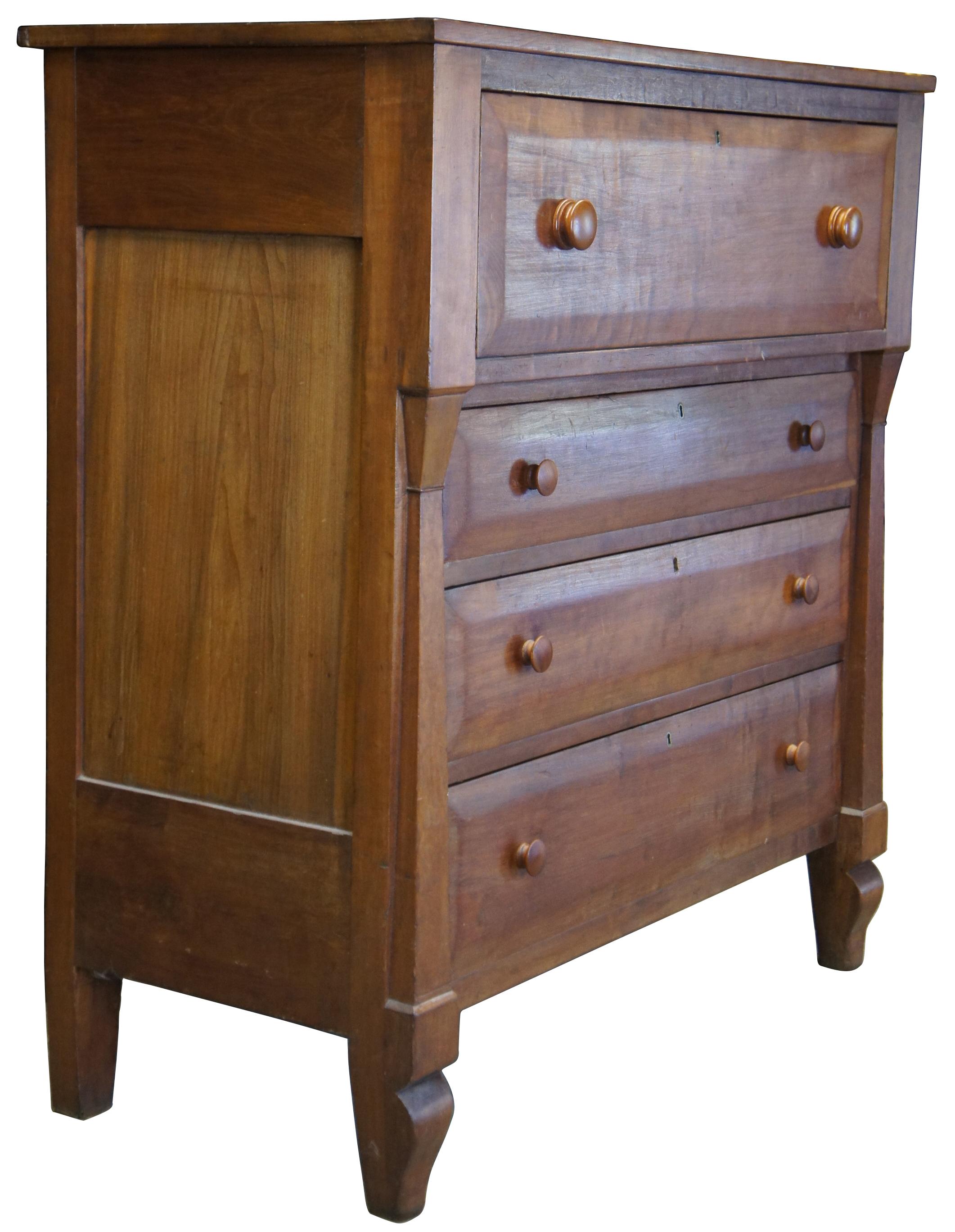 Mid-19th Century Antique 19th Century American Empire Walnut Tallboy Dresser Chest of Drawers