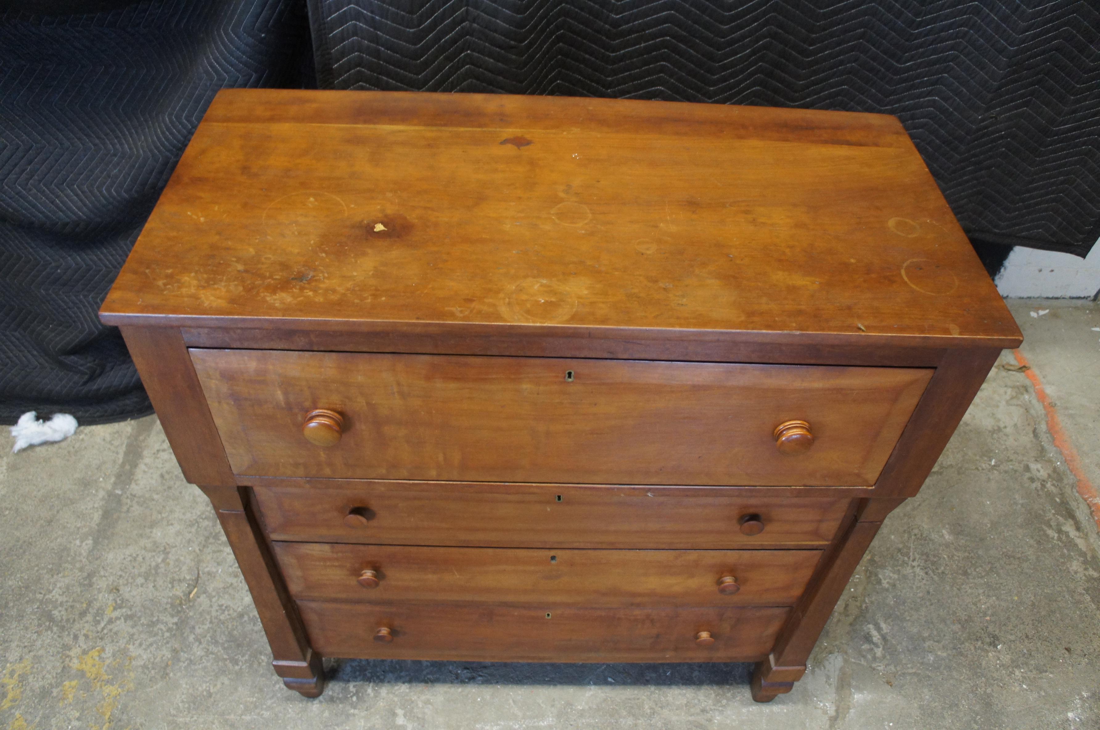 Antique 19th Century American Empire Walnut Tallboy Dresser Chest of Drawers 1
