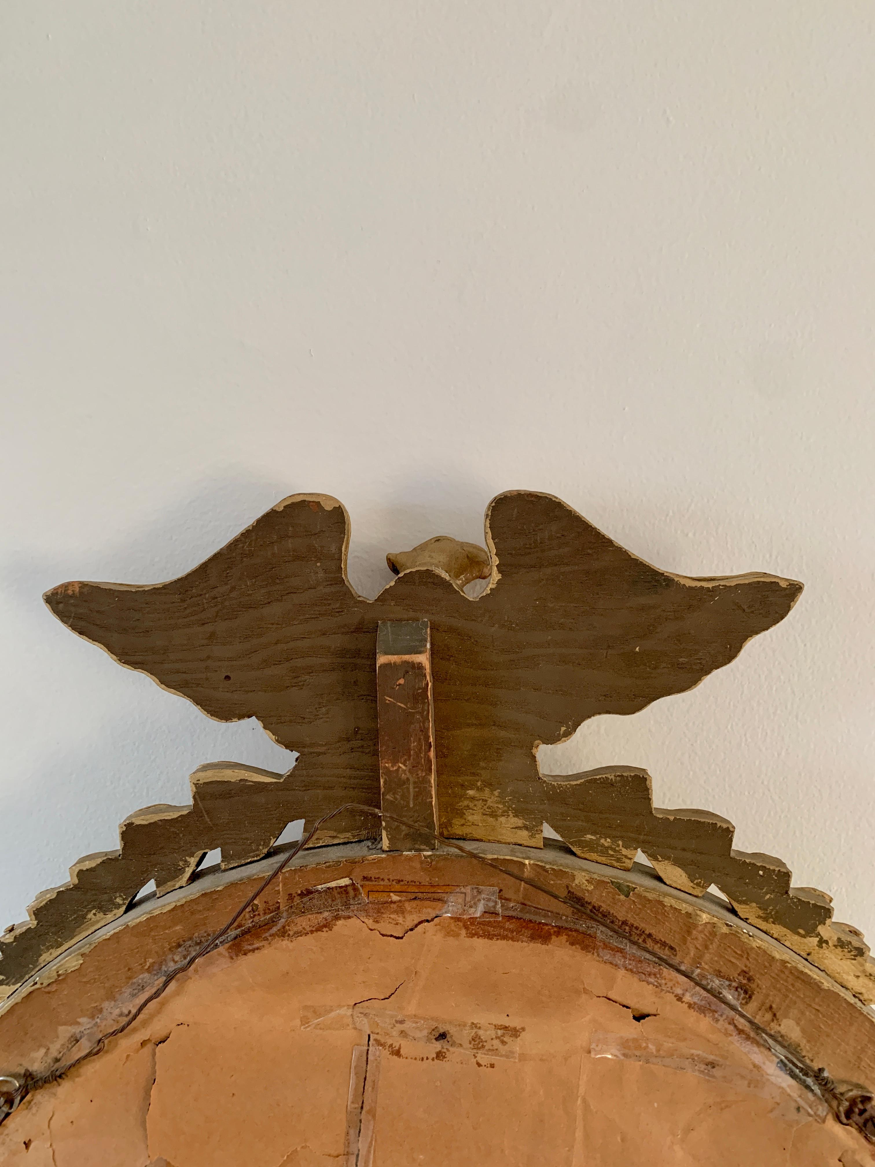 Antique 19th Century American Federal Giltwood Eagle Bullseye Convex Mirror 7