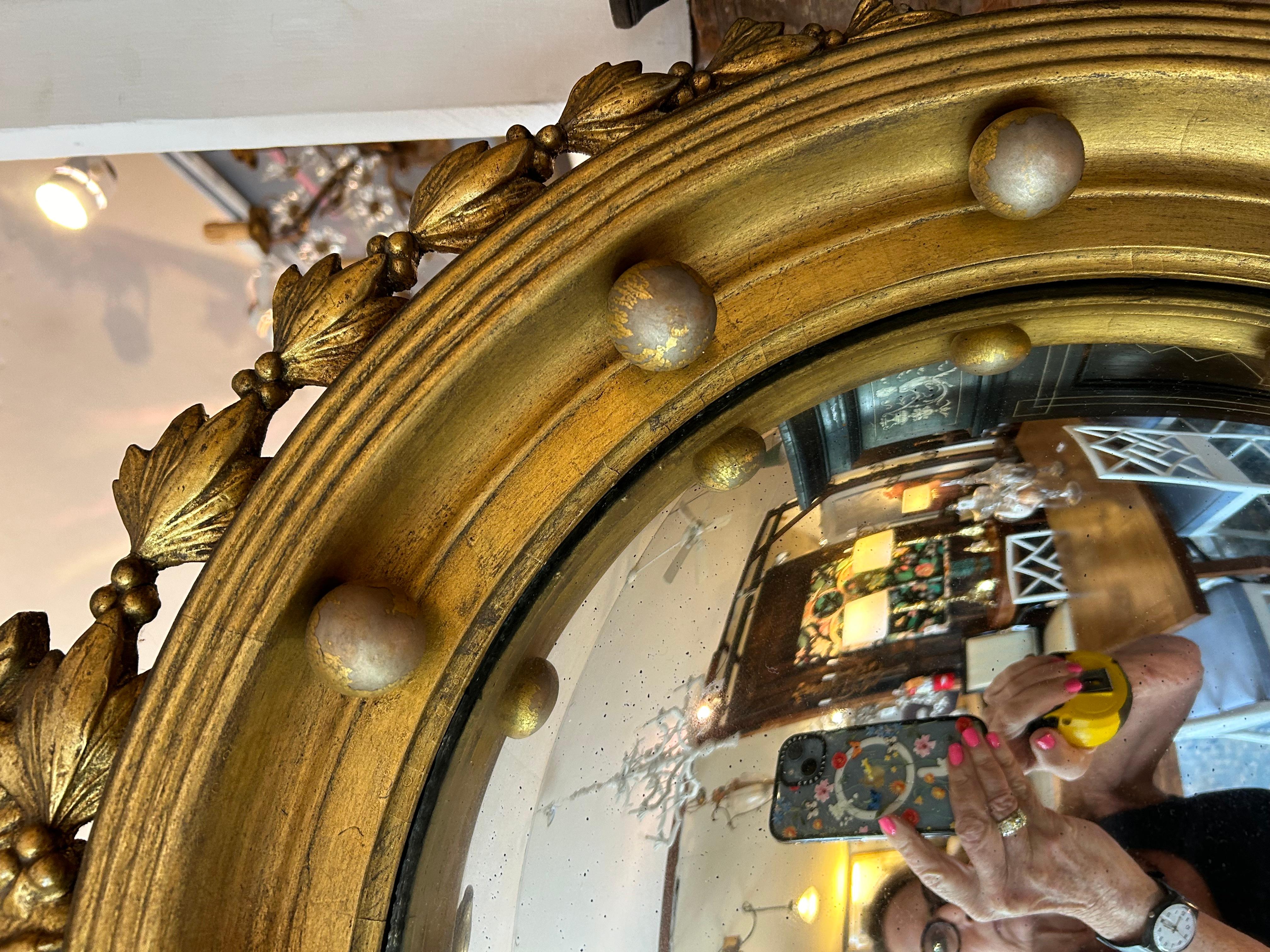 Antique 19th Century American Federal Giltwood Eagle Bullseye Convex Mirror For Sale 6