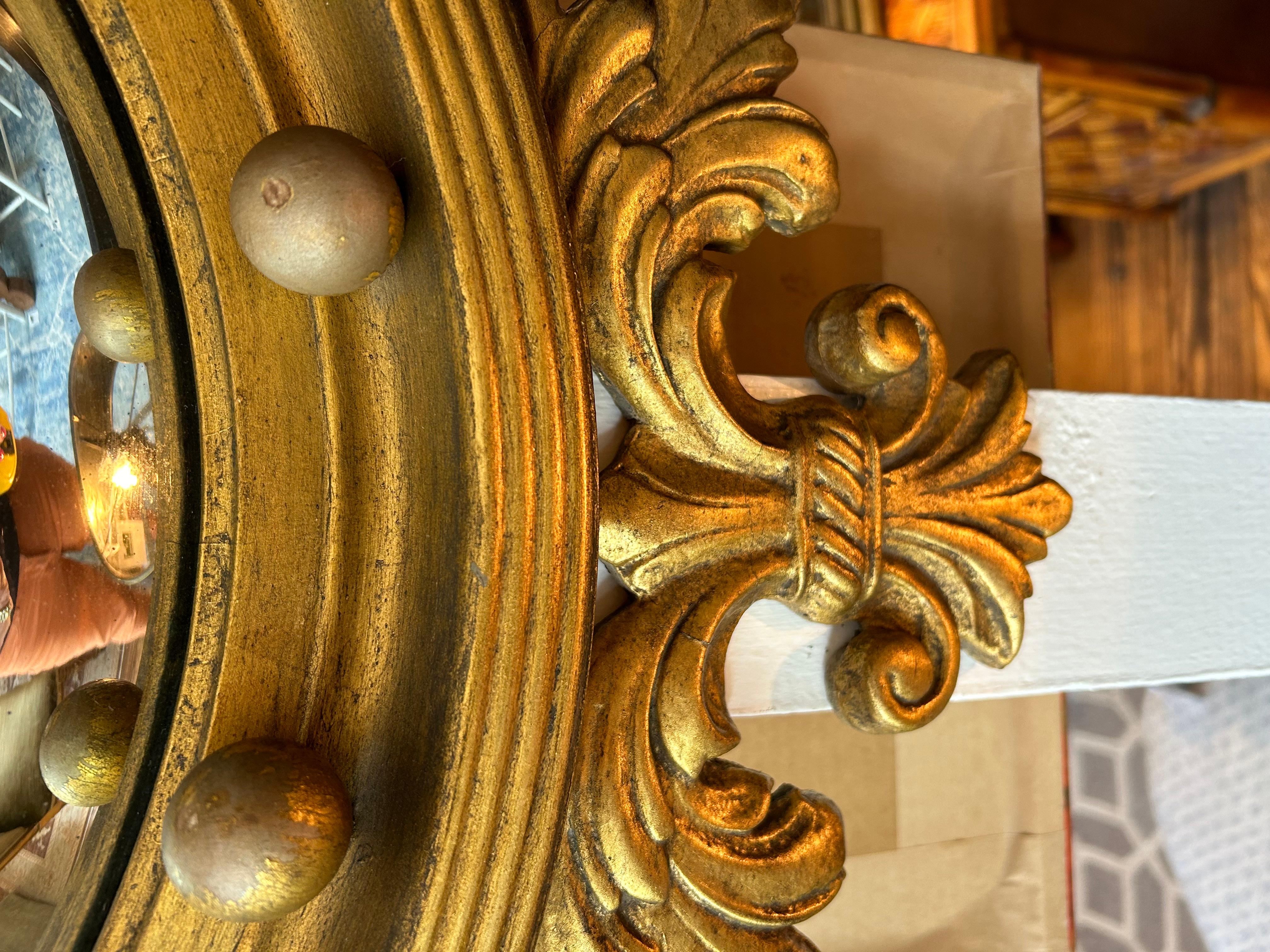 Antique 19th Century American Federal Giltwood Eagle Bullseye Convex Mirror For Sale 7