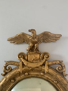 Antique 19th Century American Federal Giltwood Eagle Bullseye Convex Mirror