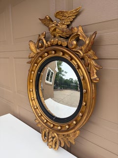 Antique 19th Century American Federal Giltwood Eagle Bullseye Convex Mirror