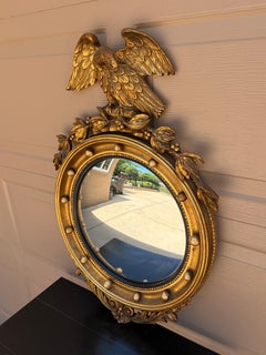 Antique 19th Century American Federal Giltwood Eagle Bullseye Convex Mirror