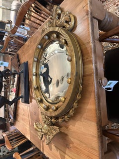 Antique 19th Century American Federal Giltwood Eagle Bullseye Convex Mirror