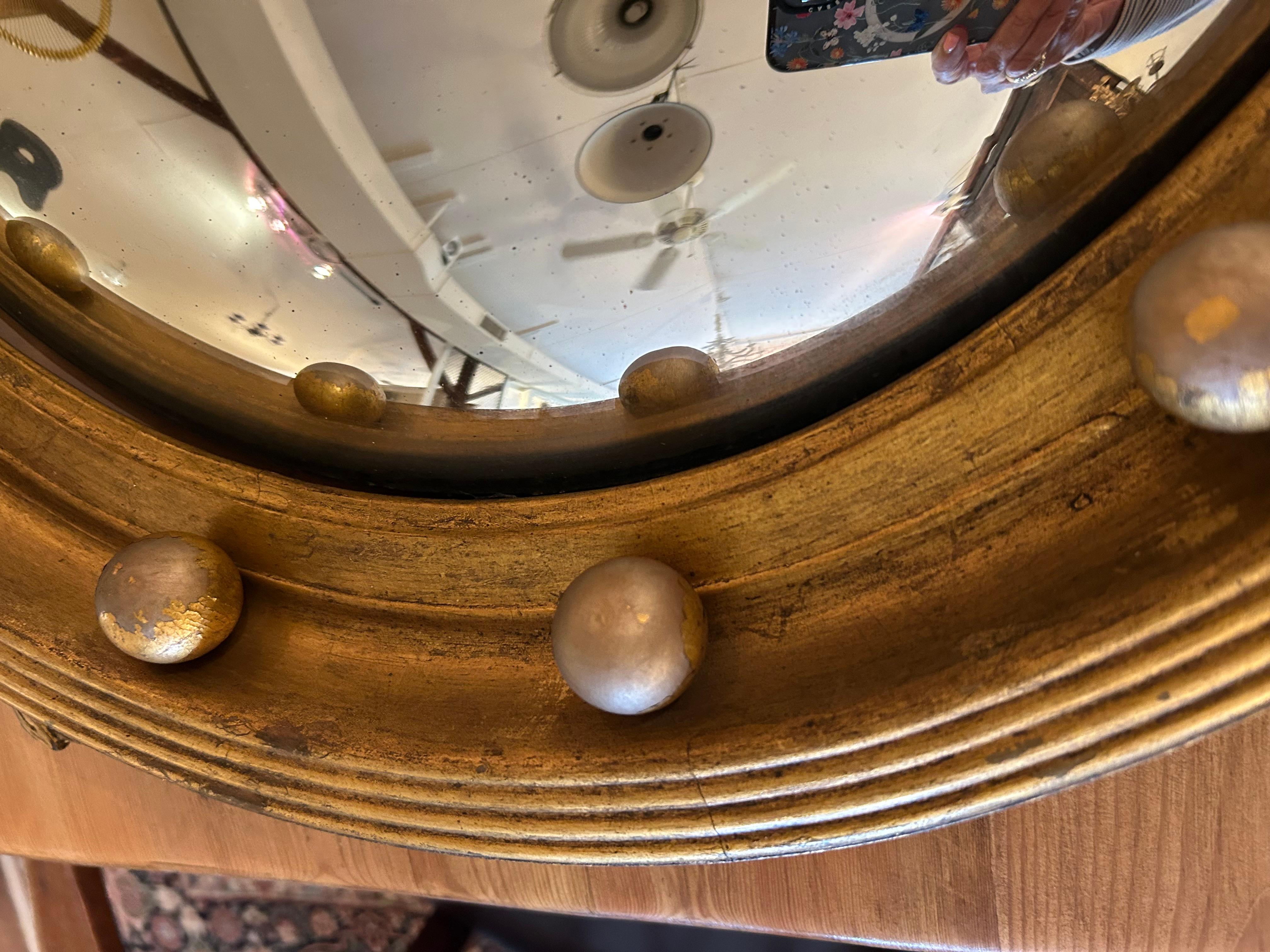 Early 20th Century Antique 19th Century American Federal Giltwood Eagle Bullseye Convex Mirror For Sale
