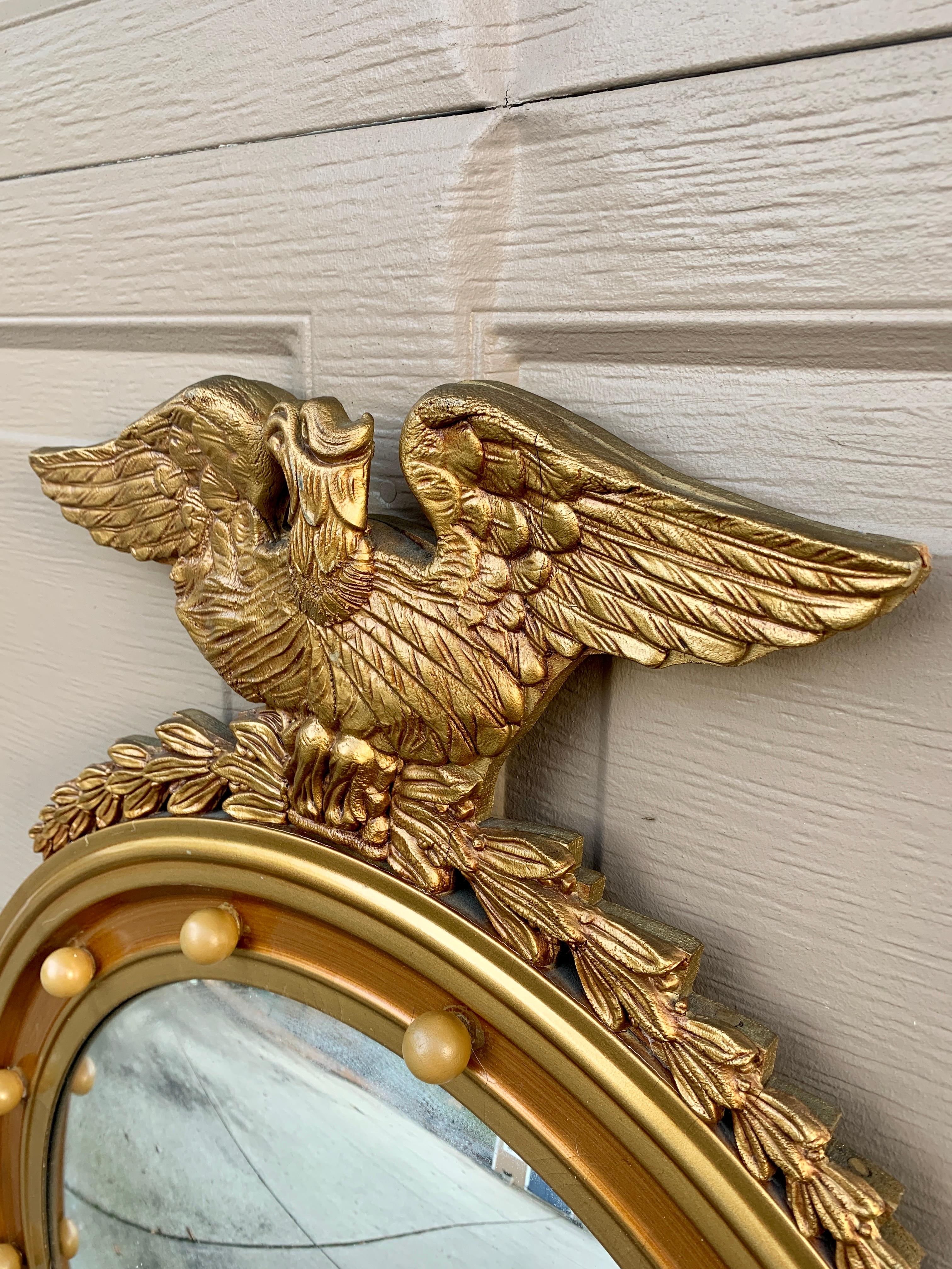 Antique 19th Century American Federal Giltwood Eagle Bullseye Convex Mirror 3