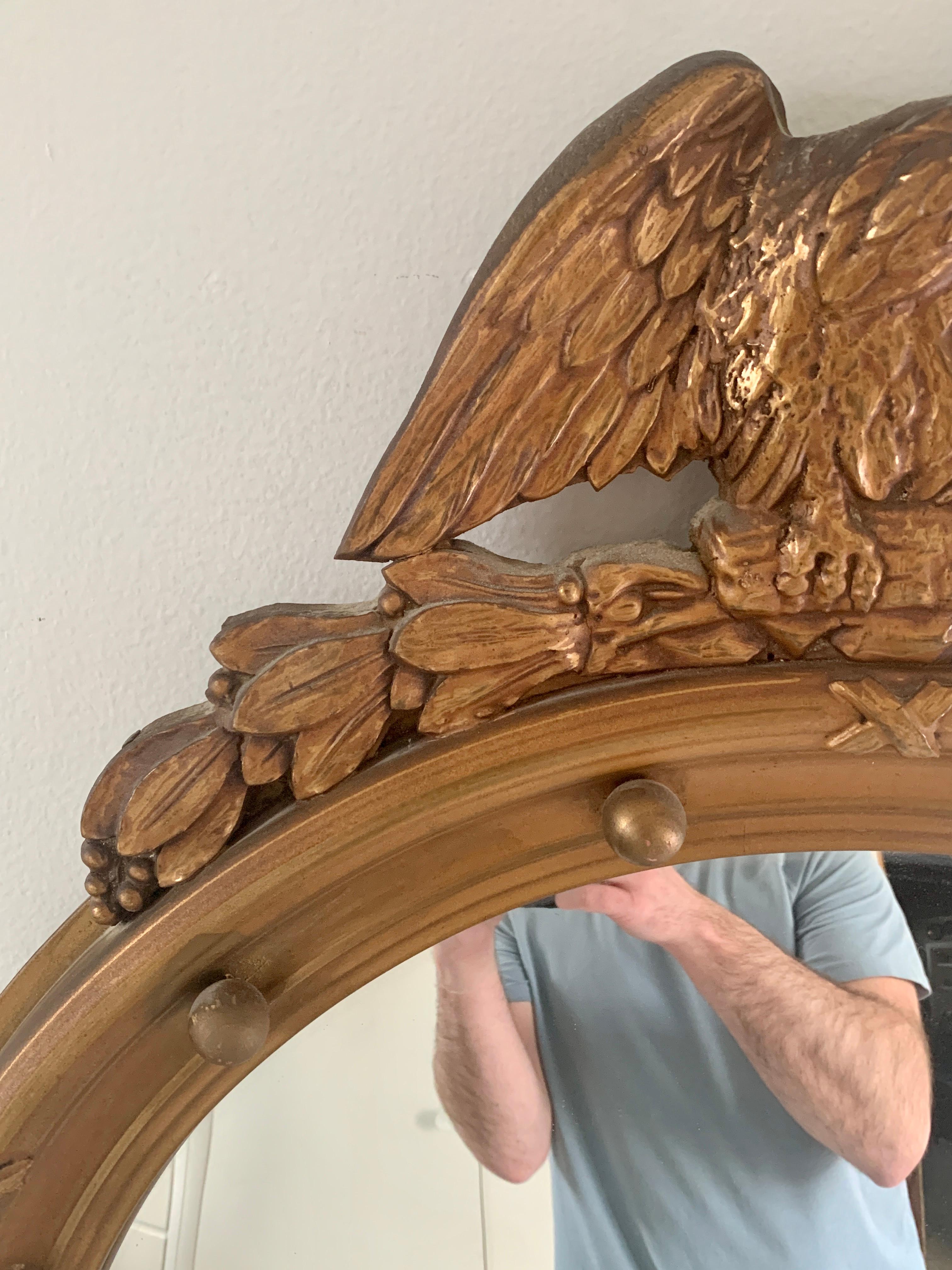 Antique 19th Century American Federal Giltwood Eagle Bullseye Convex Mirror 1