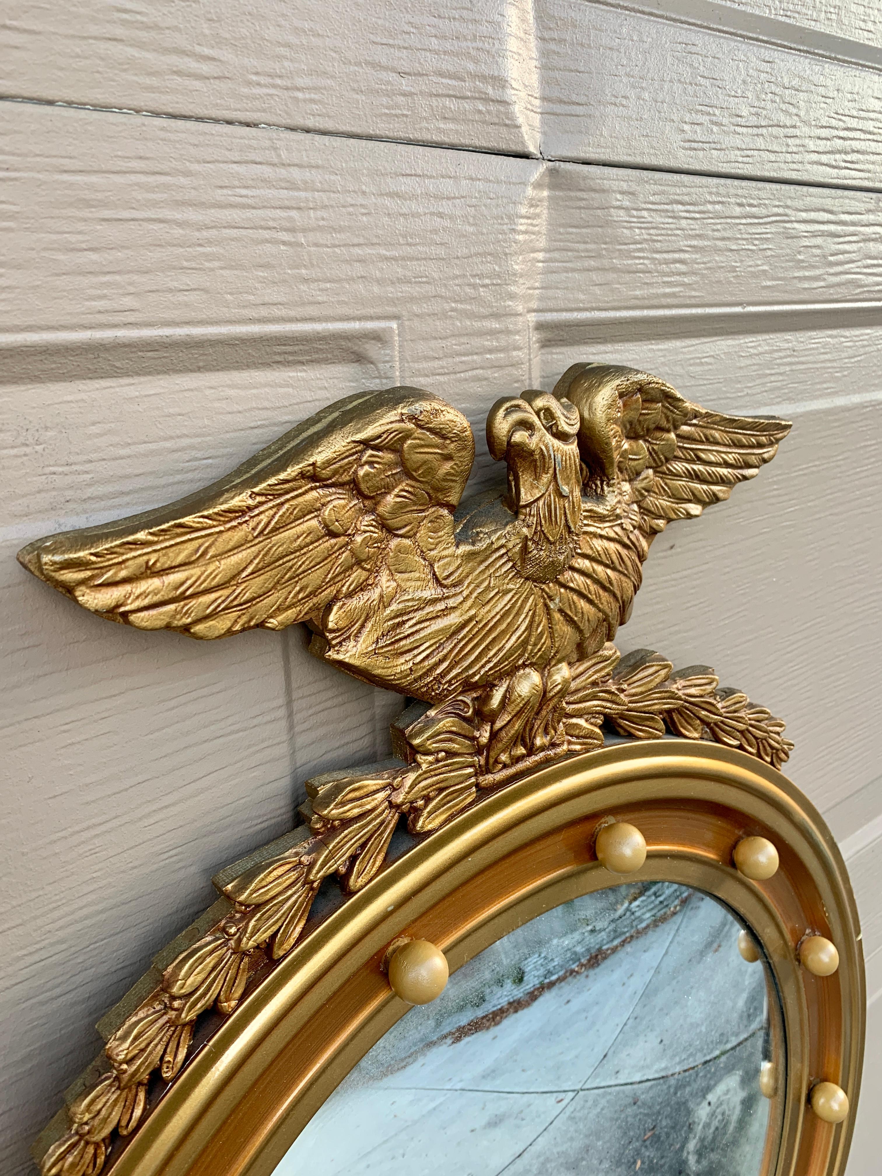Antique 19th Century American Federal Giltwood Eagle Bullseye Convex Mirror 4