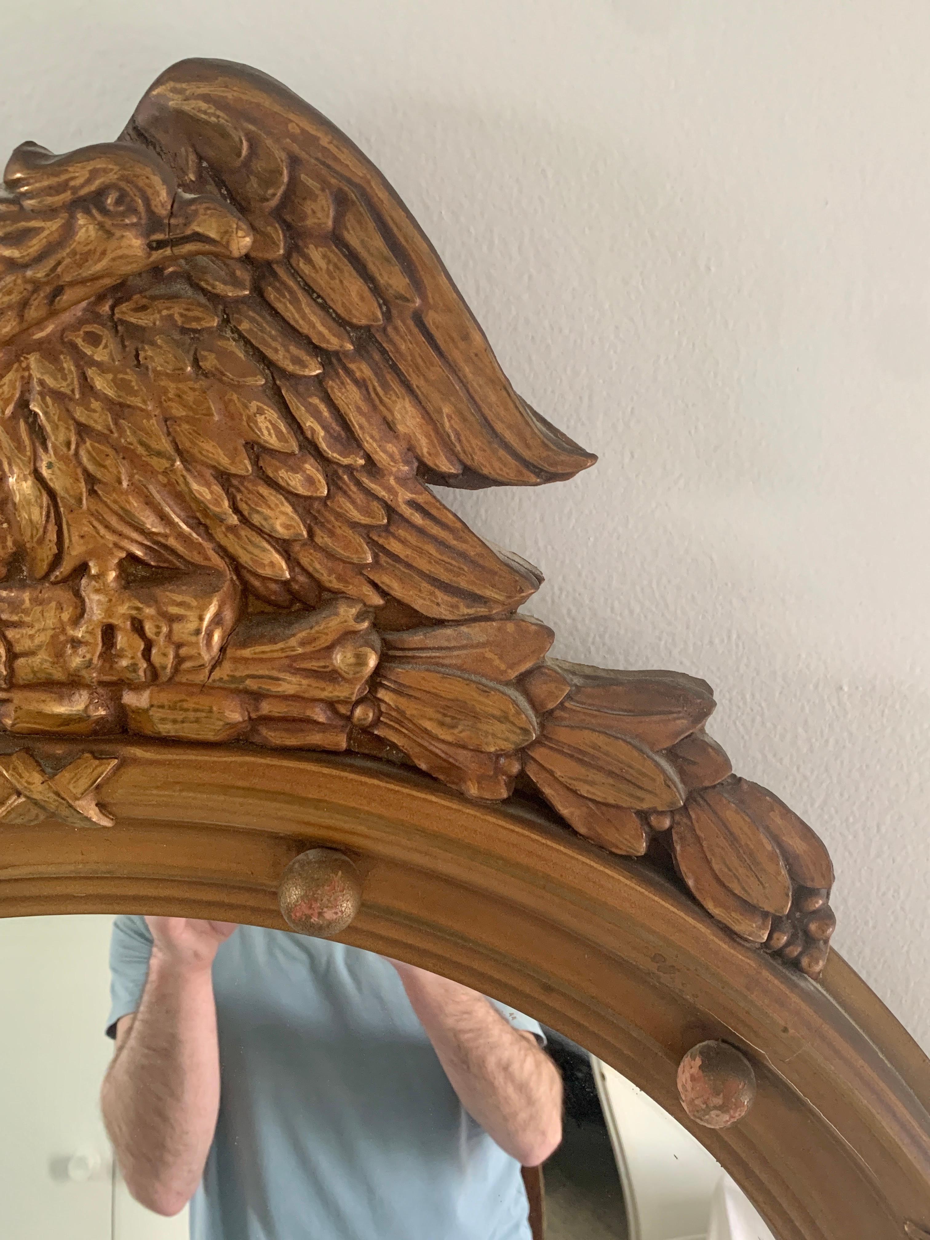 Antique 19th Century American Federal Giltwood Eagle Bullseye Convex Mirror 2