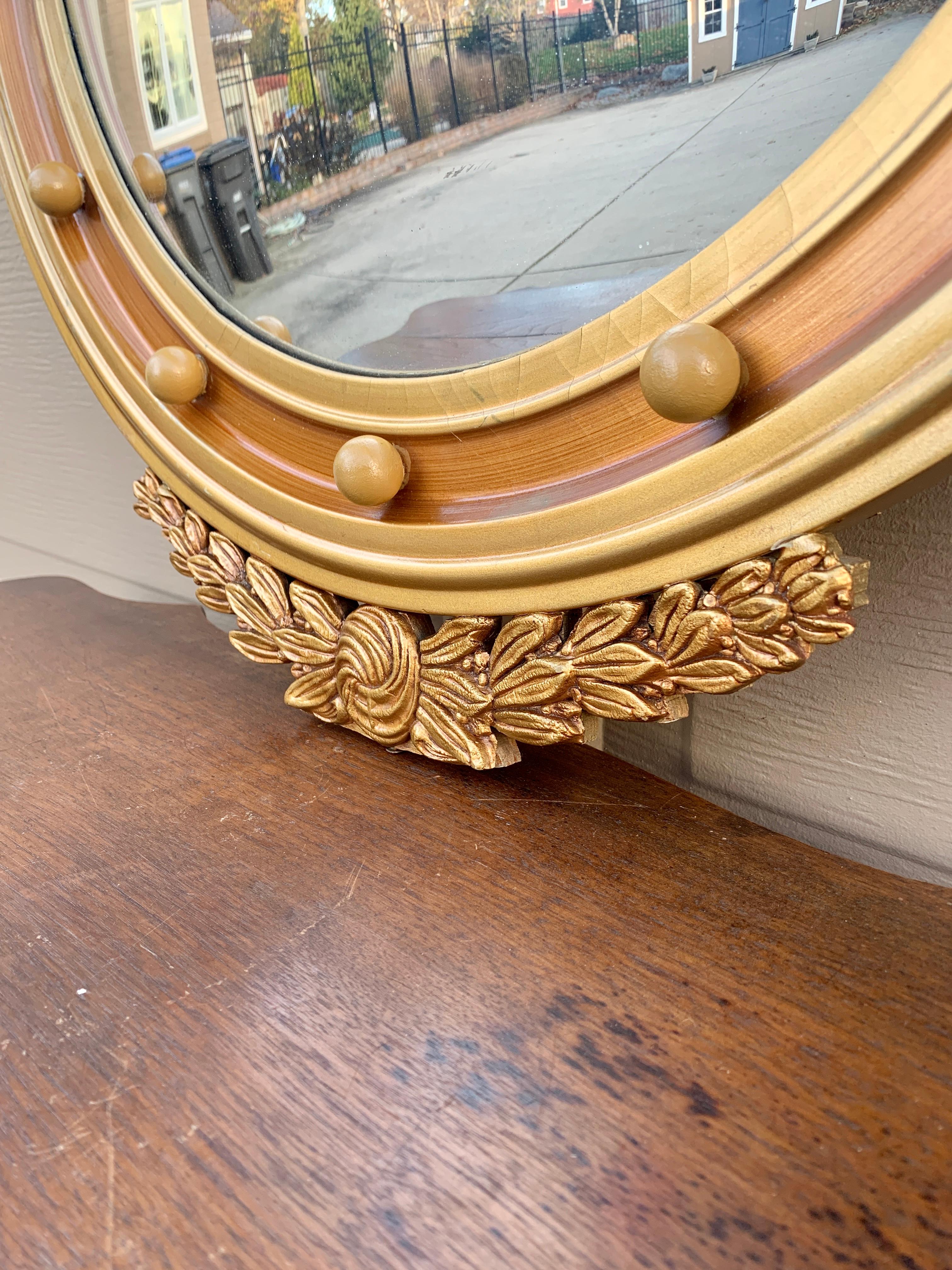 Antique 19th Century American Federal Giltwood Eagle Bullseye Convex Mirror 5
