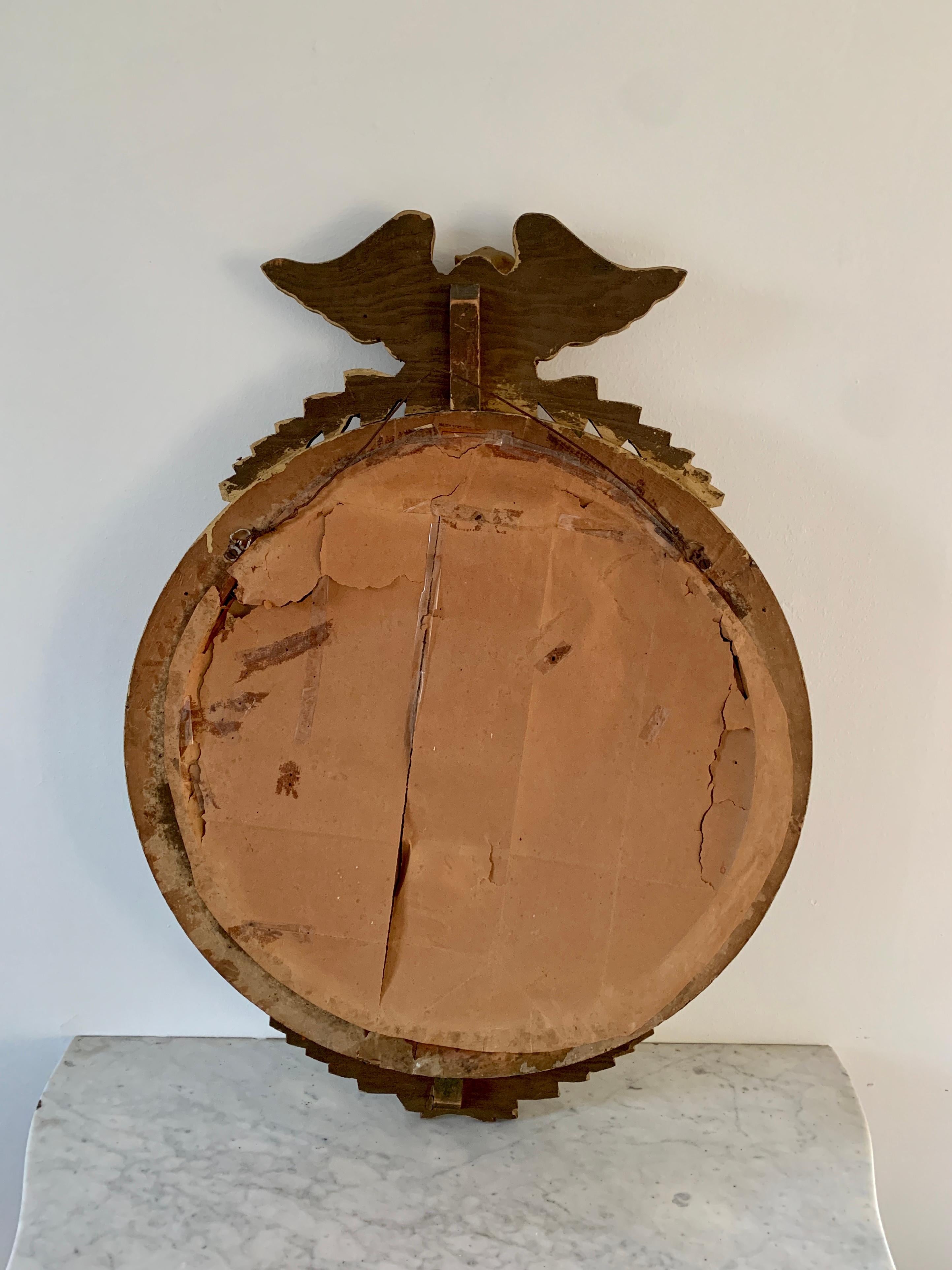 Antique 19th Century American Federal Giltwood Eagle Bullseye Convex Mirror 6